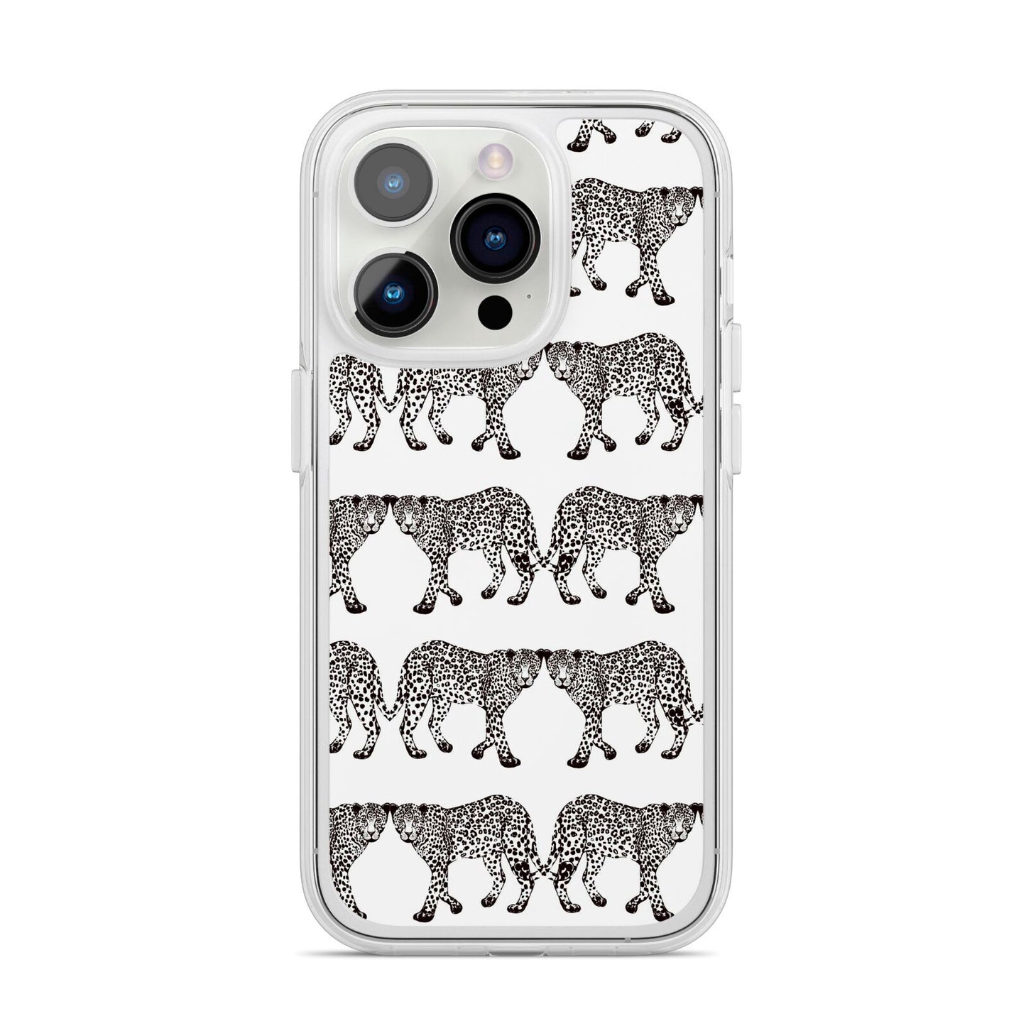 Monochrome Mirrored Leopard Print iPhone 14 Pro Clear Tough Case Silver