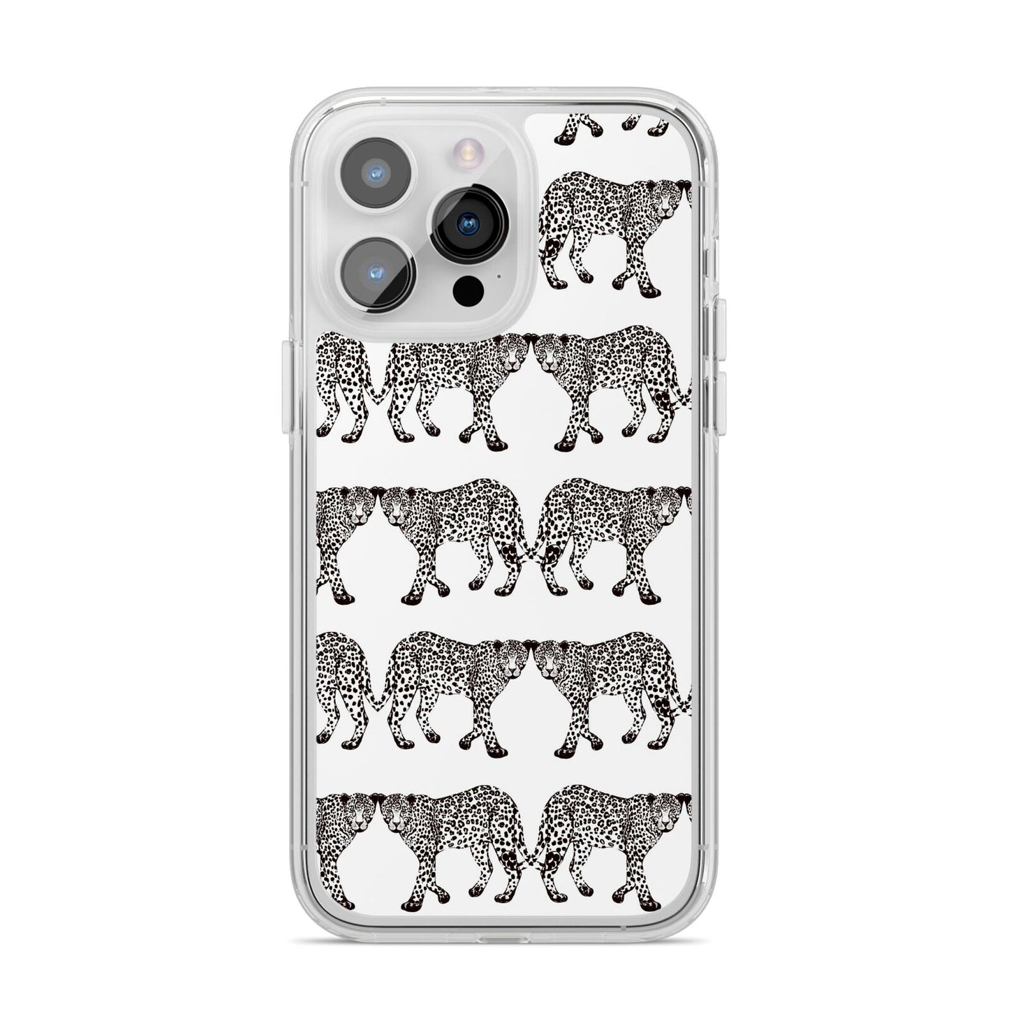 Monochrome Mirrored Leopard Print iPhone 14 Pro Max Clear Tough Case Silver