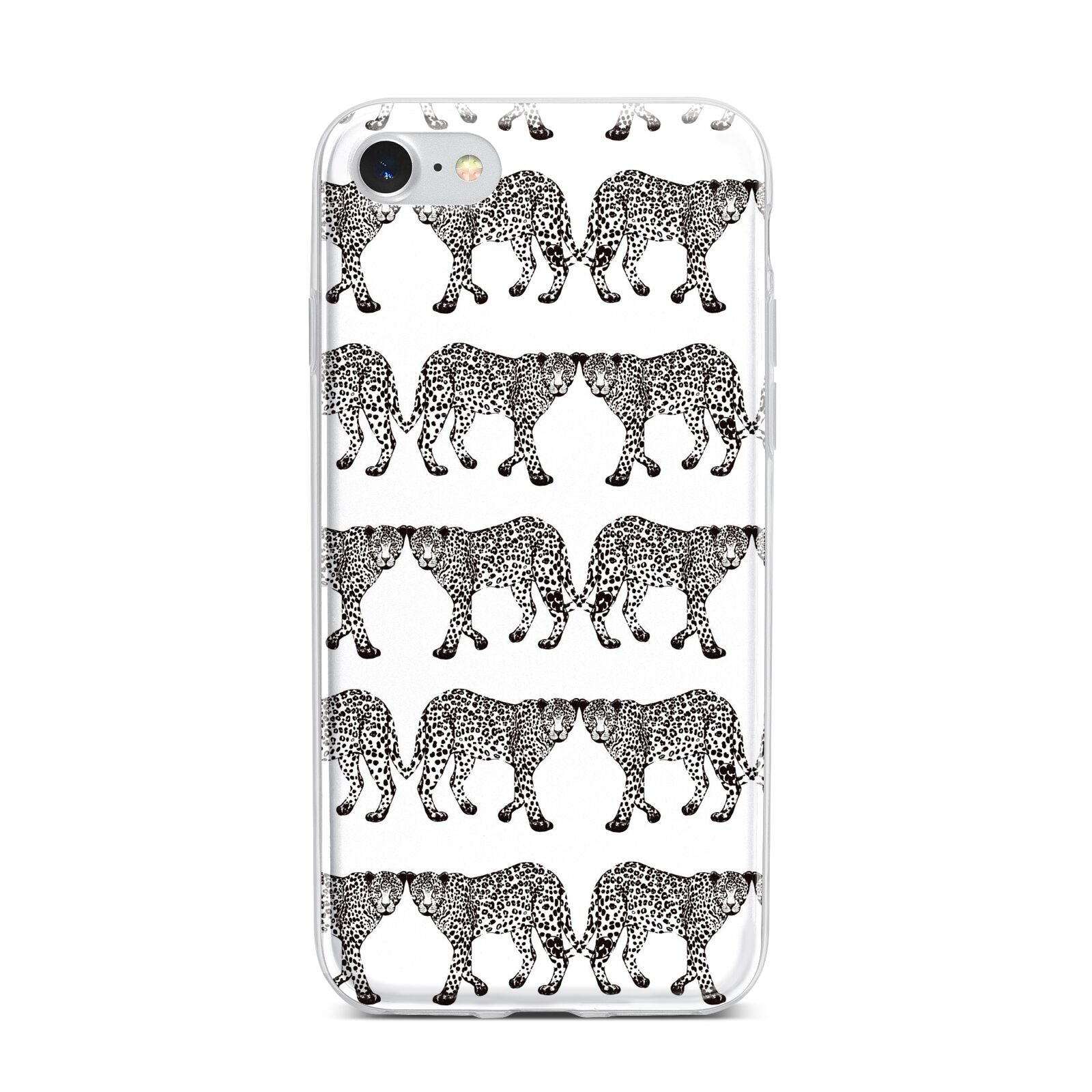 Monochrome Mirrored Leopard Print iPhone 7 Bumper Case on Silver iPhone