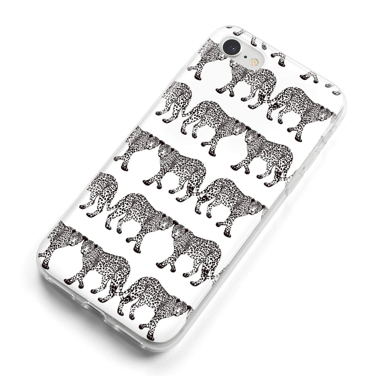Monochrome Mirrored Leopard Print iPhone 8 Bumper Case on Silver iPhone Alternative Image