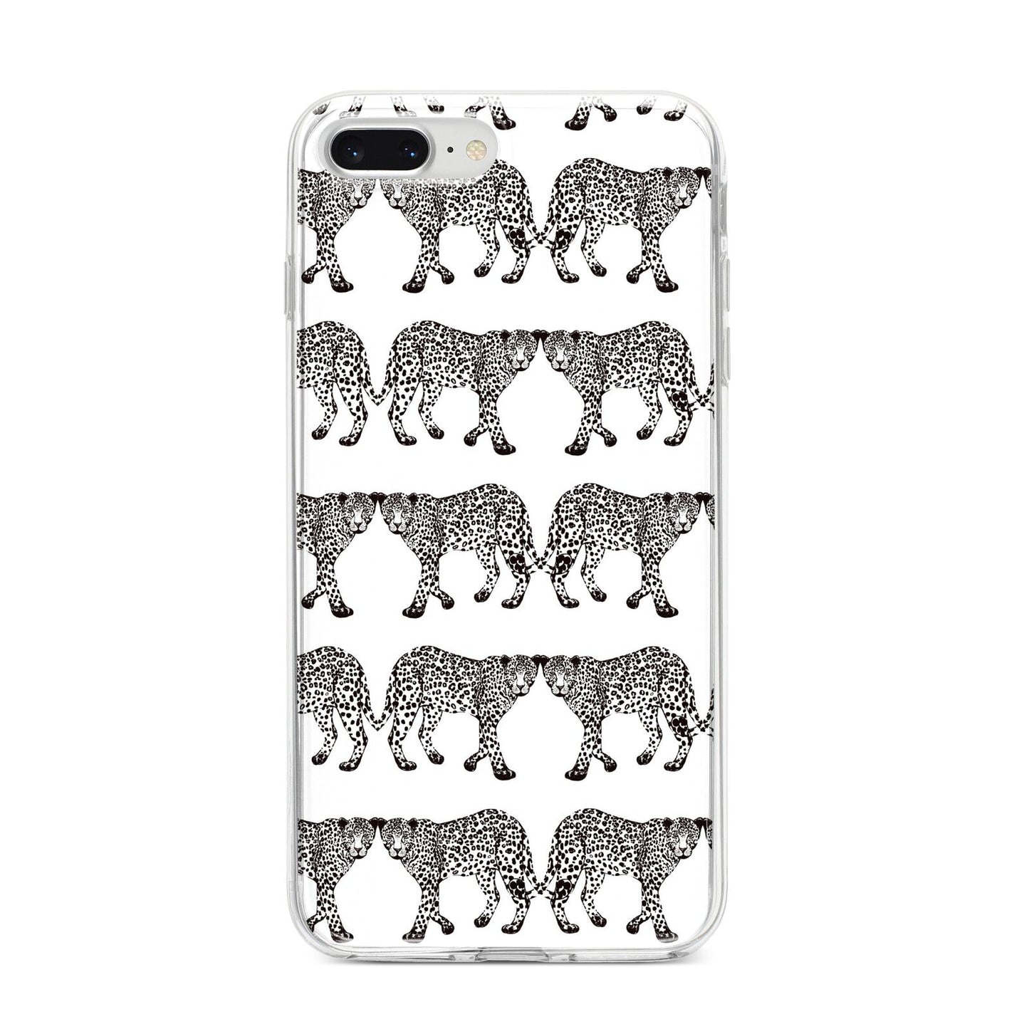Monochrome Mirrored Leopard Print iPhone 8 Plus Bumper Case on Silver iPhone
