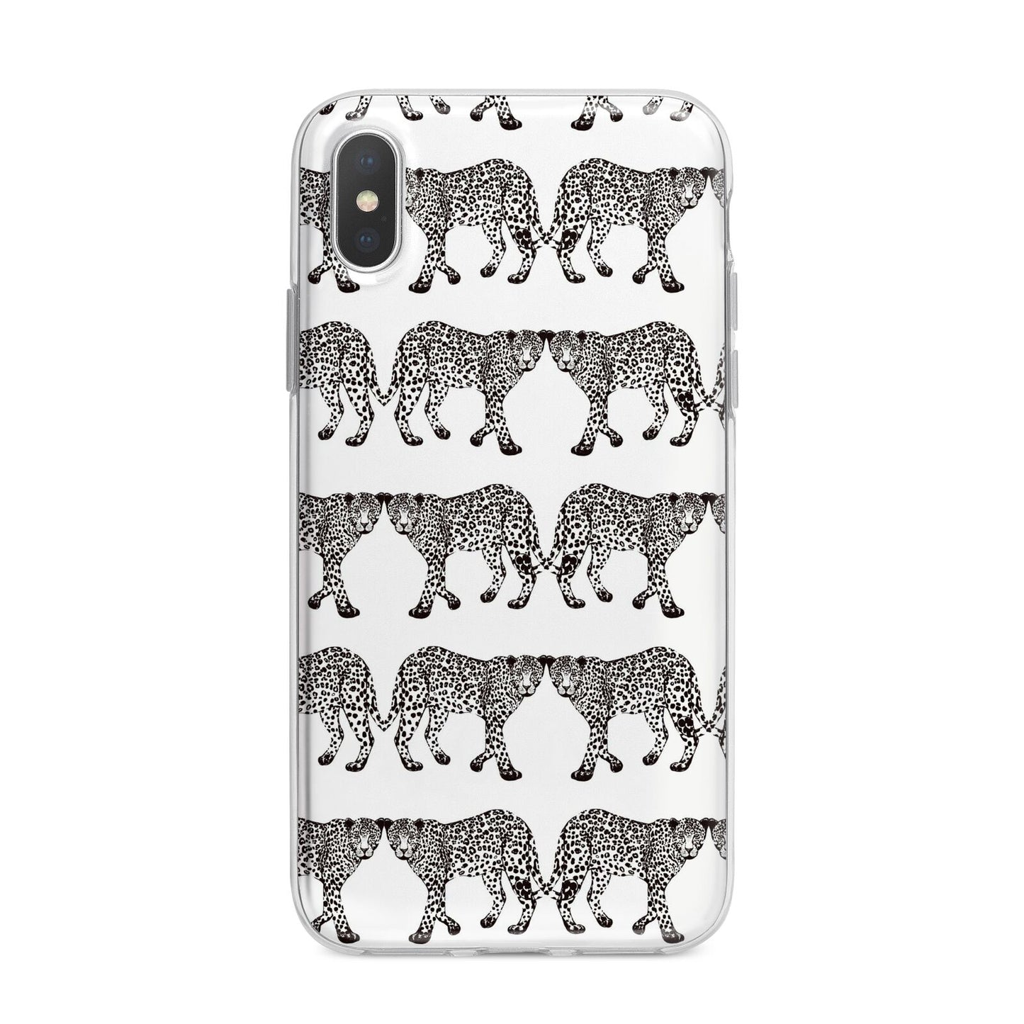 Monochrome Mirrored Leopard Print iPhone X Bumper Case on Silver iPhone Alternative Image 1