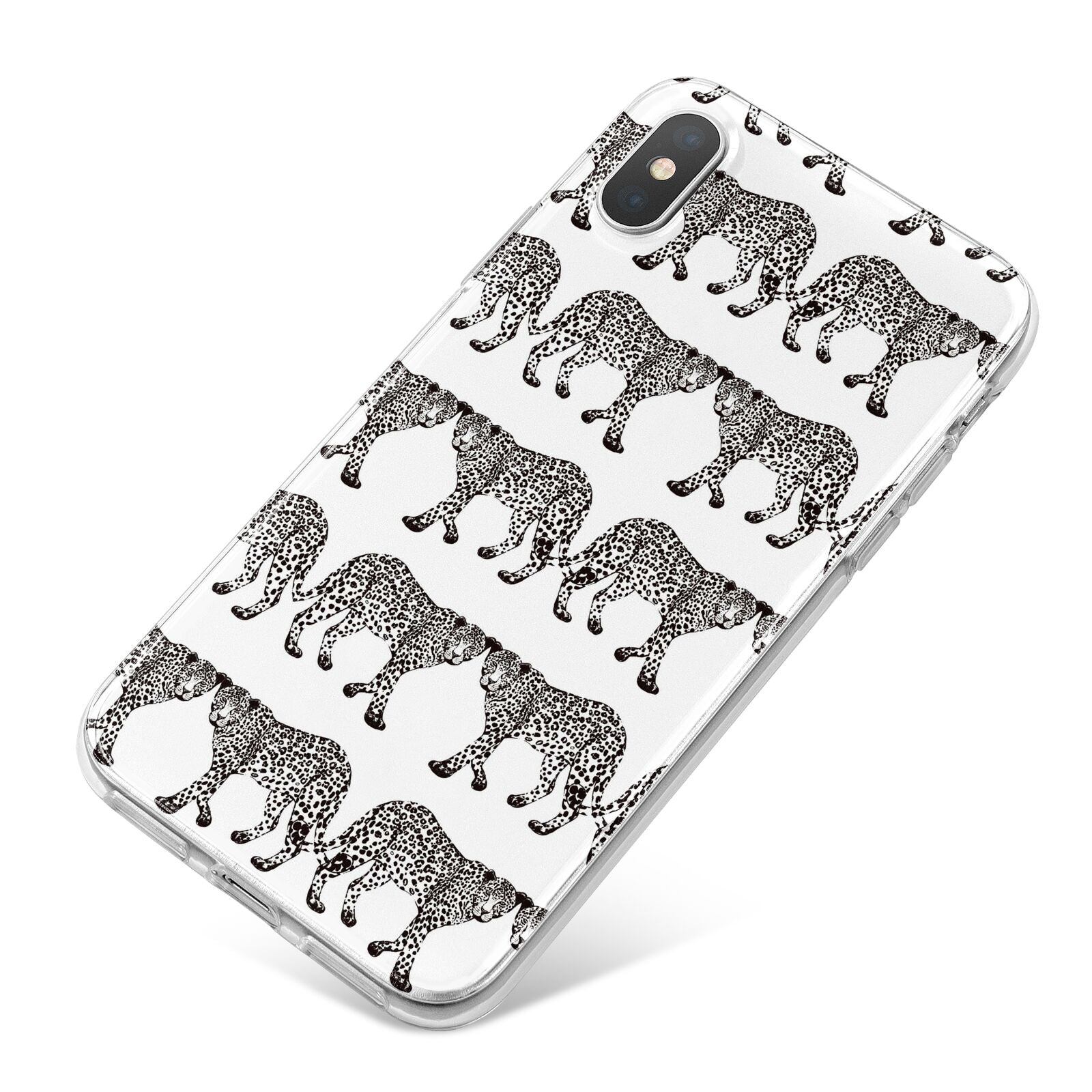 Monochrome Mirrored Leopard Print iPhone X Bumper Case on Silver iPhone