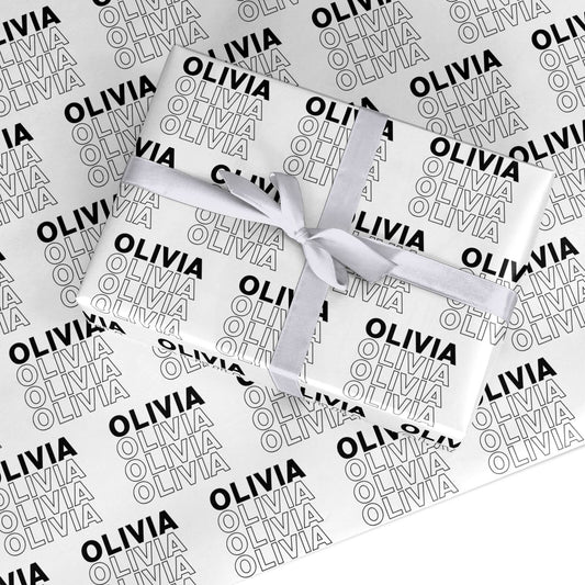 Monochrome Name Stack Custom Wrapping Paper