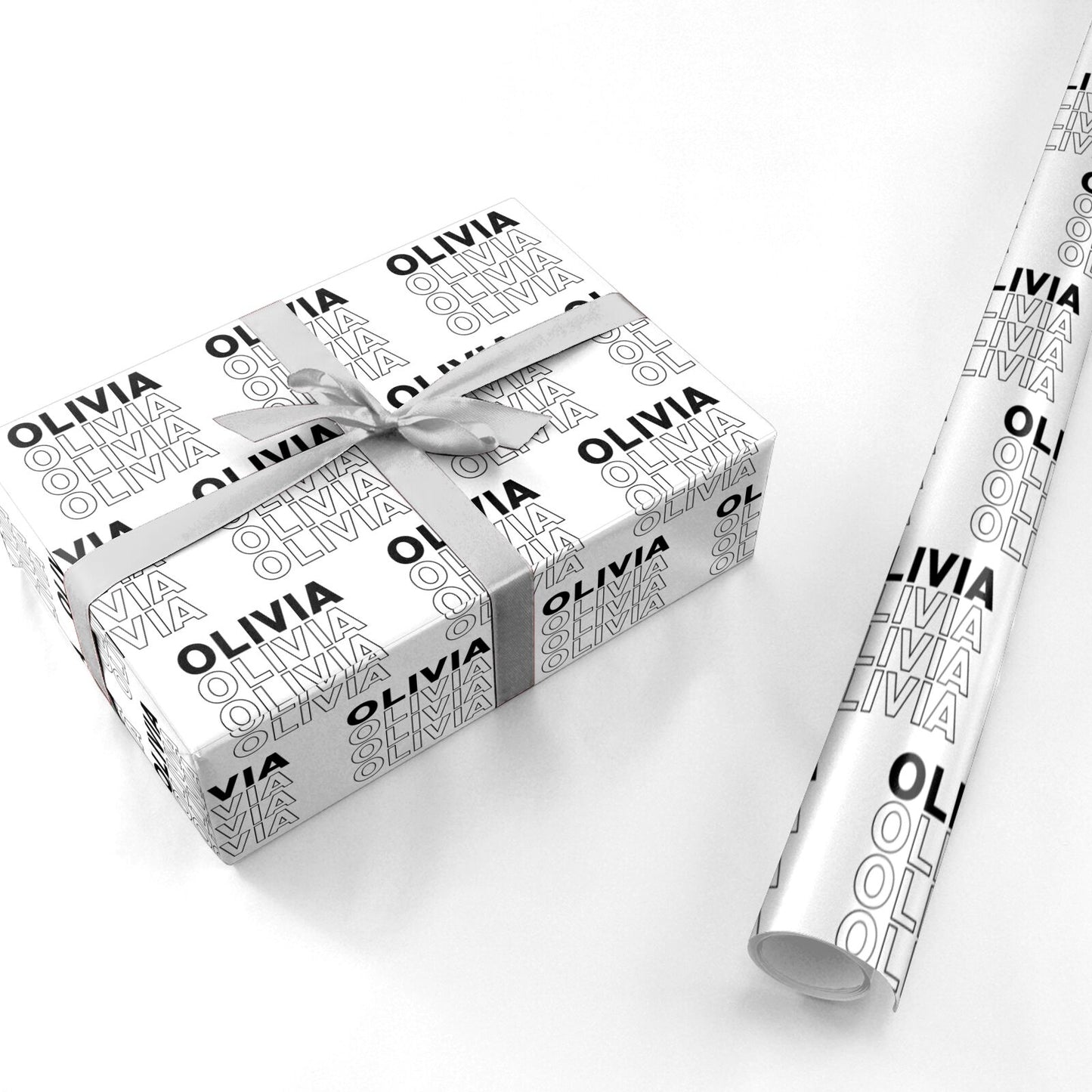 Monochrome Name Stack Personalised Wrapping Paper