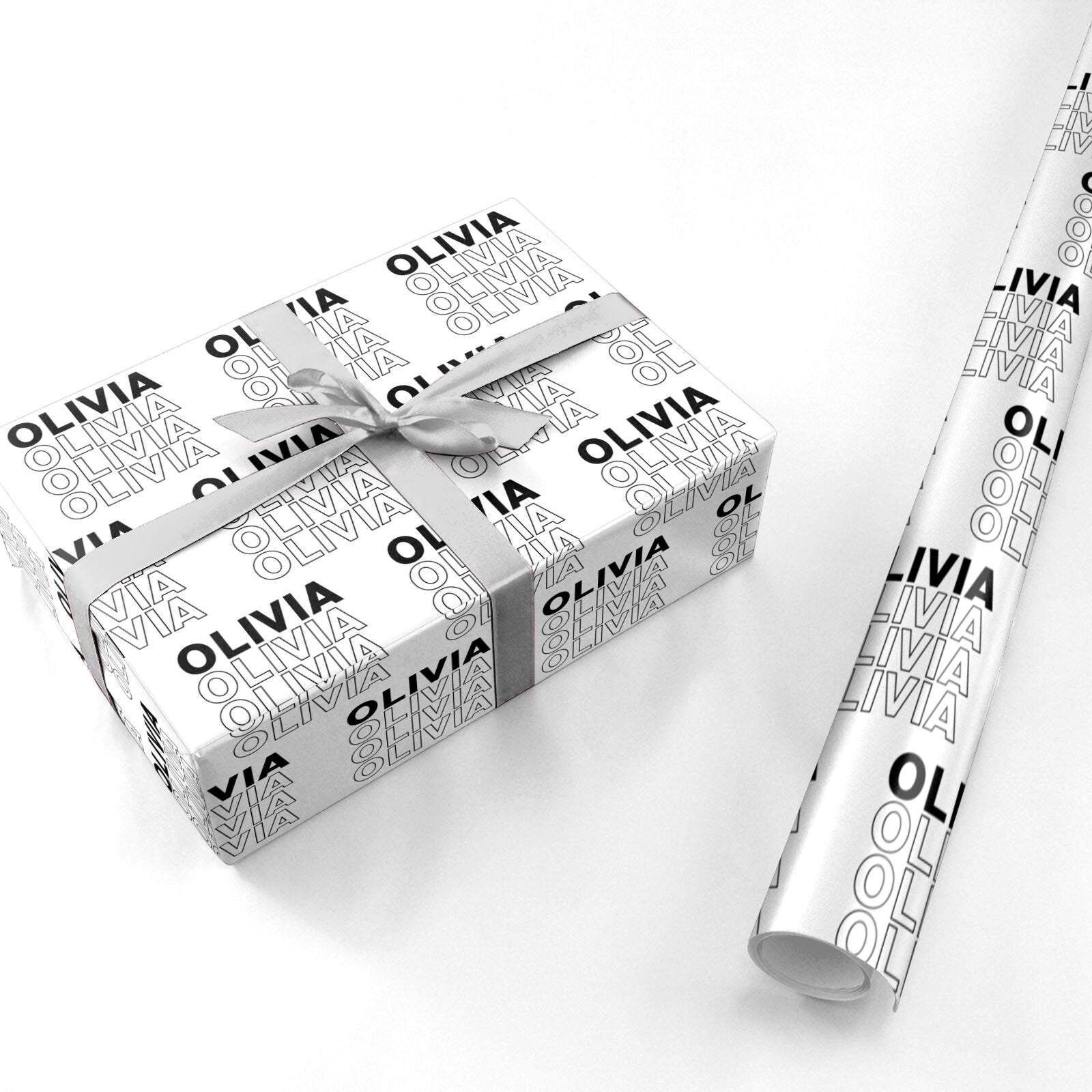 Monochrome Name Stack Personalised Wrapping Paper