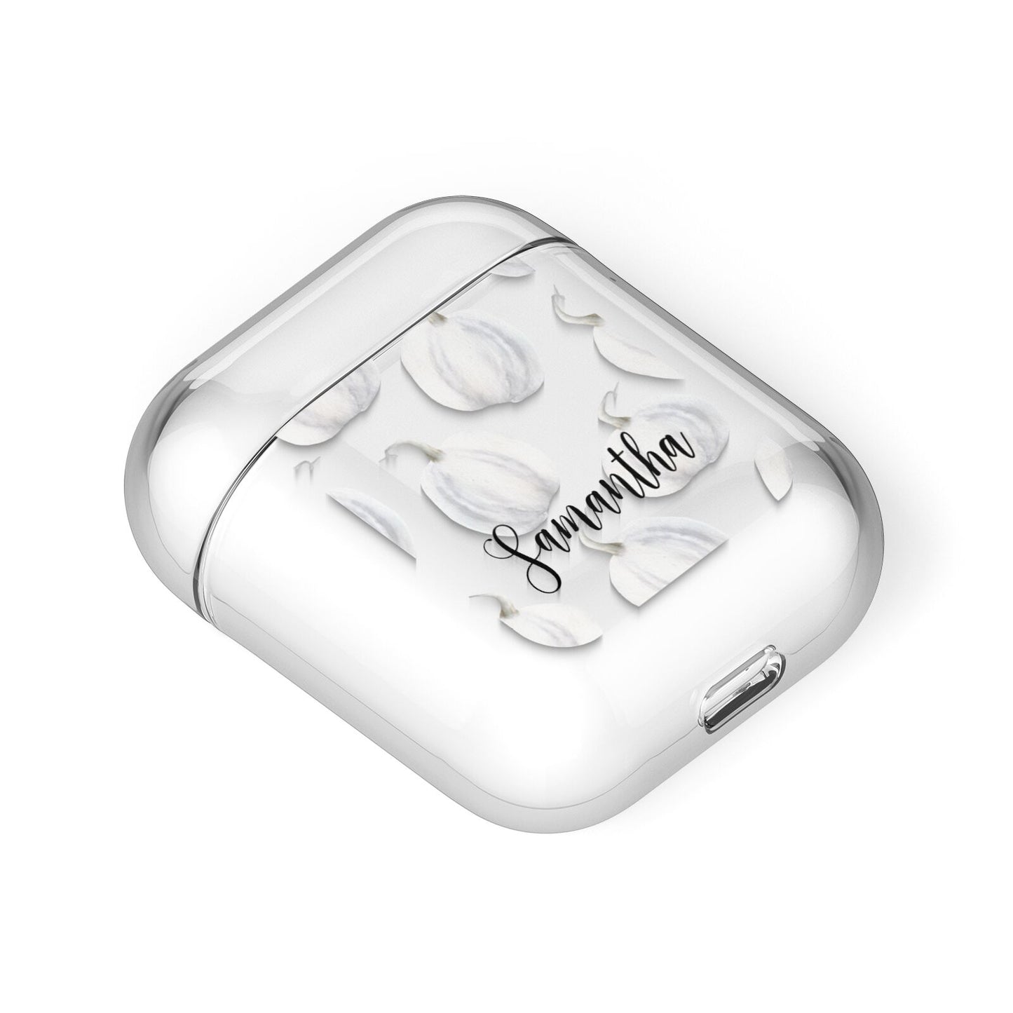 Monochrome Pumpkins with Text AirPods Case Laid Flat