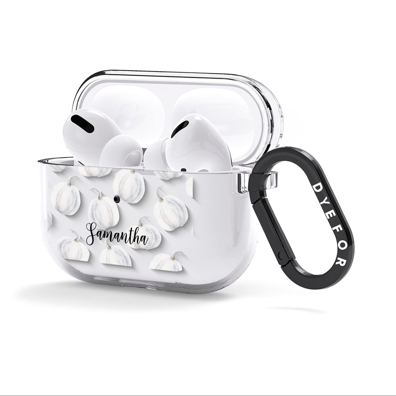 Monochrome Pumpkins with Text AirPods Clear Case 3rd Gen Side Image