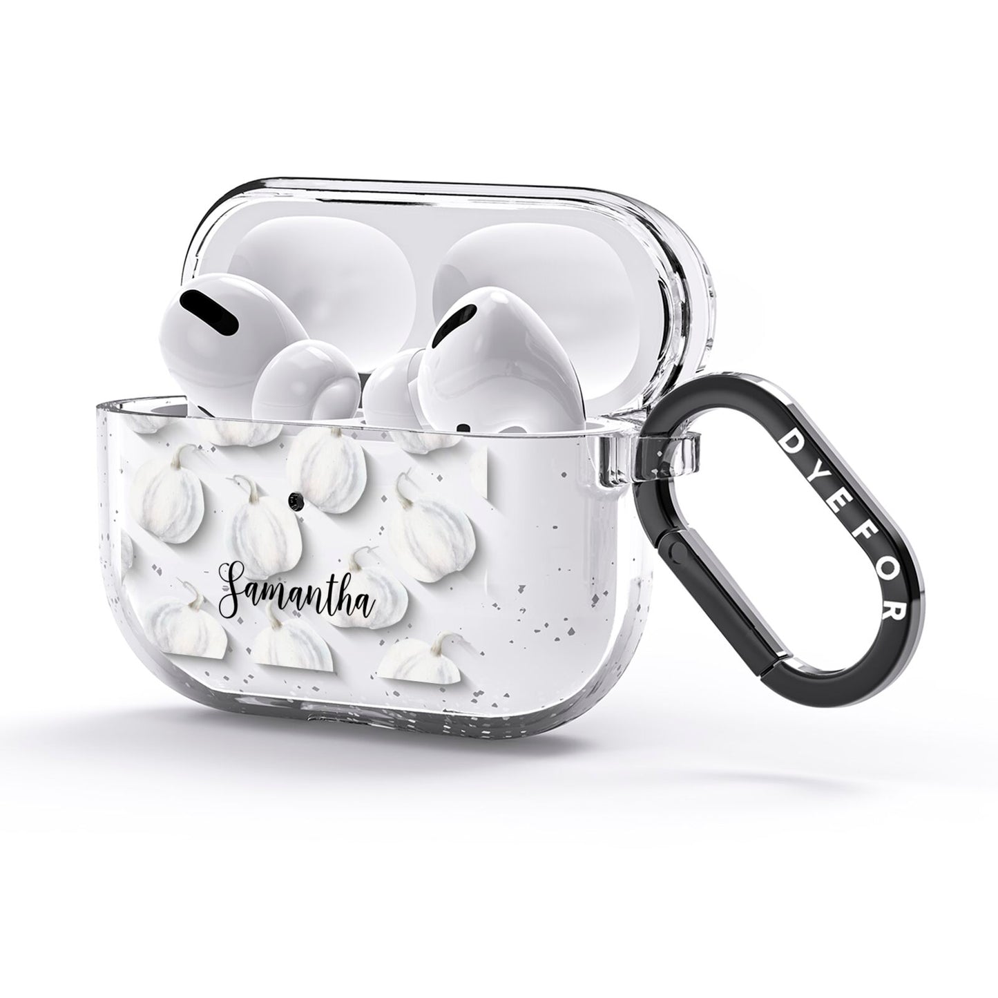 Monochrome Pumpkins with Text AirPods Glitter Case 3rd Gen Side Image