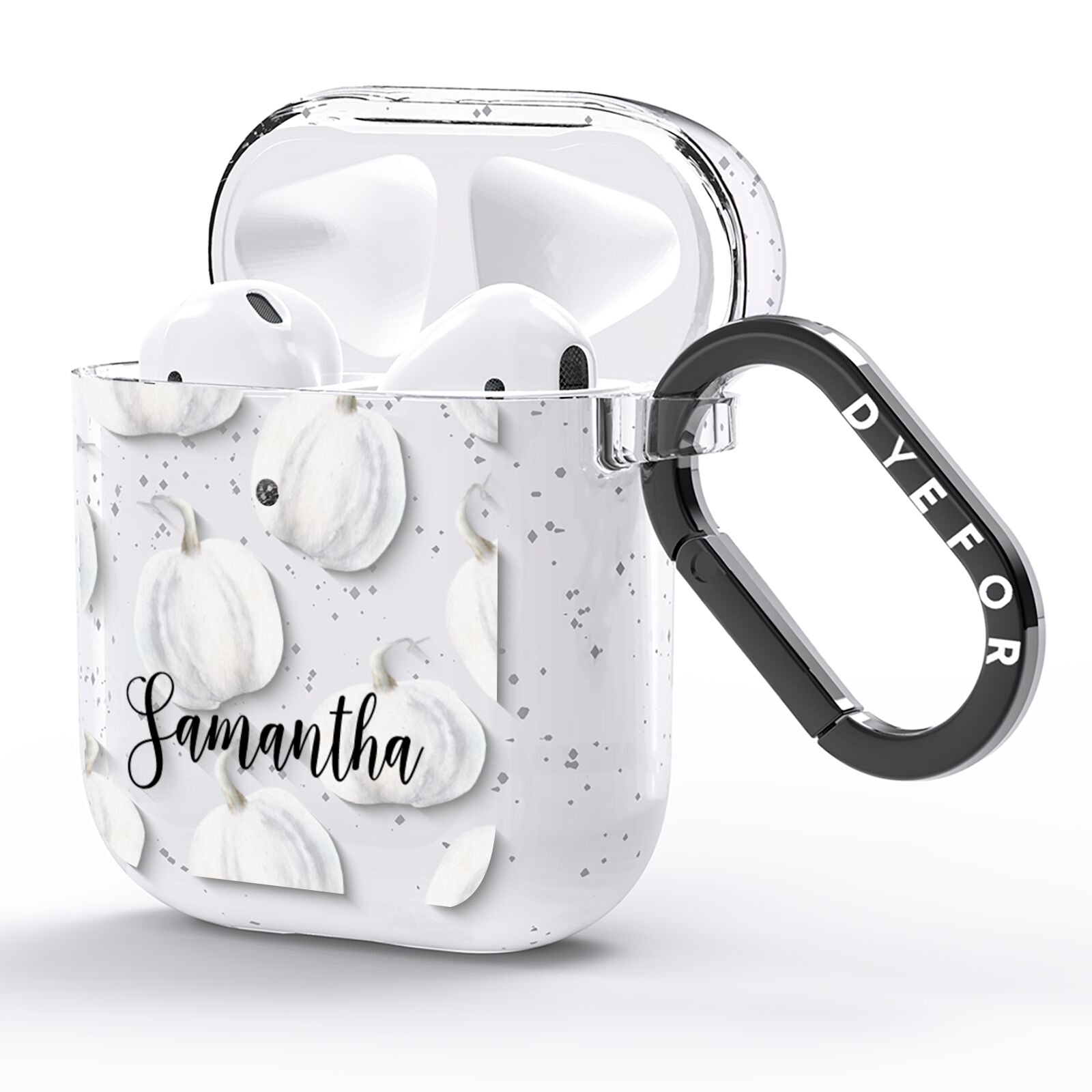 Monochrome Pumpkins with Text AirPods Glitter Case Side Image