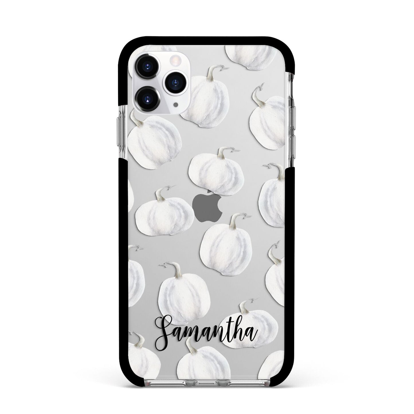 Monochrome Pumpkins with Text Apple iPhone 11 Pro Max in Silver with Black Impact Case