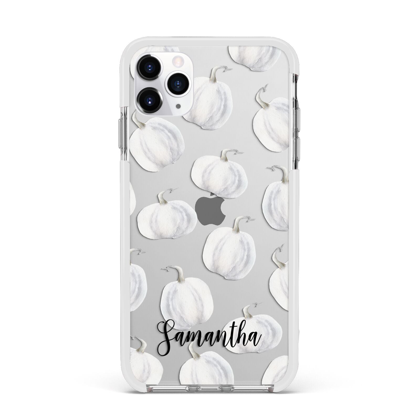 Monochrome Pumpkins with Text Apple iPhone 11 Pro Max in Silver with White Impact Case