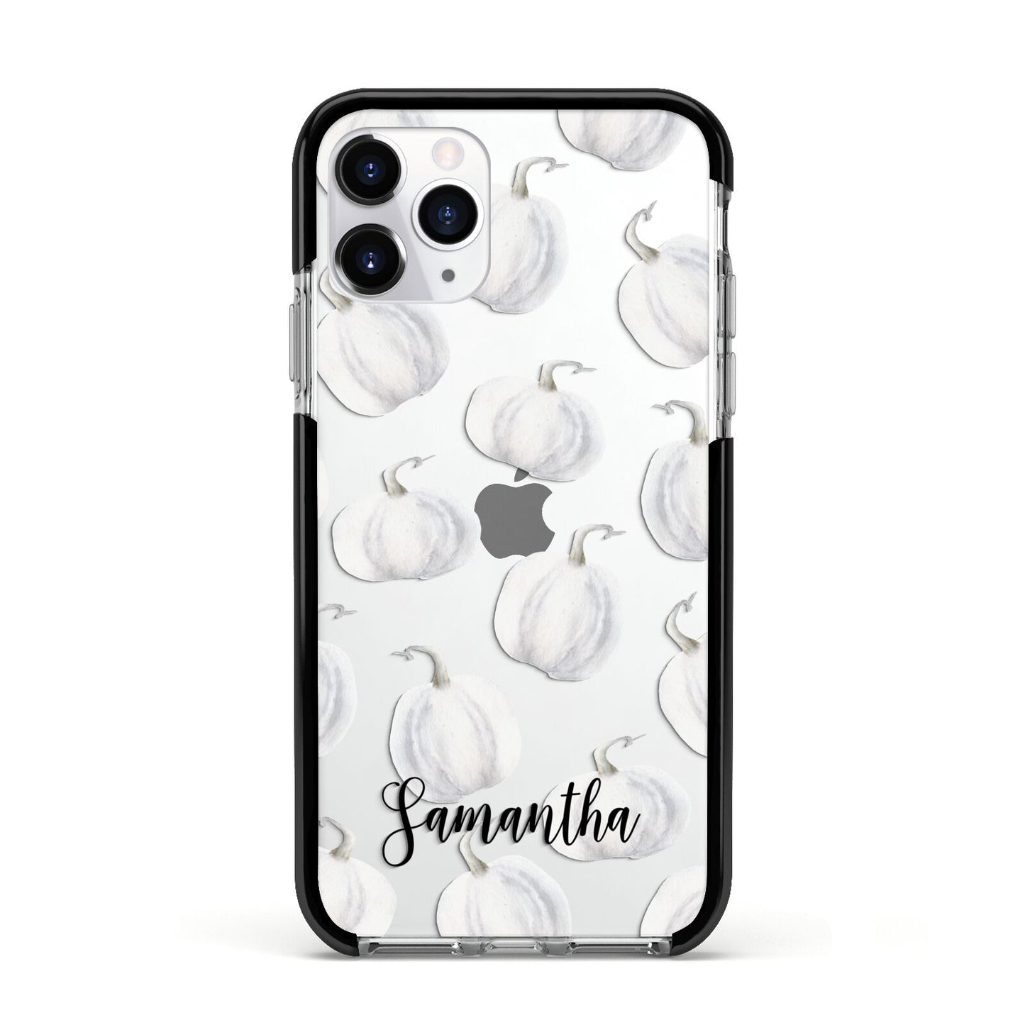 Monochrome Pumpkins with Text Apple iPhone 11 Pro in Silver with Black Impact Case