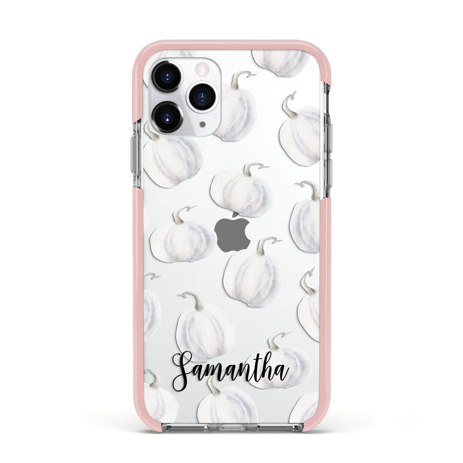 Monochrome Pumpkins with Text Apple iPhone 11 Pro in Silver with Pink Impact Case