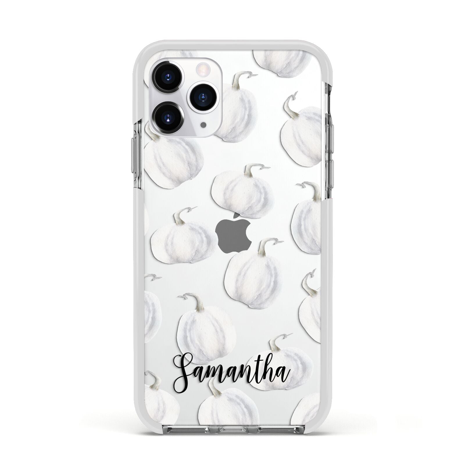 Monochrome Pumpkins with Text Apple iPhone 11 Pro in Silver with White Impact Case