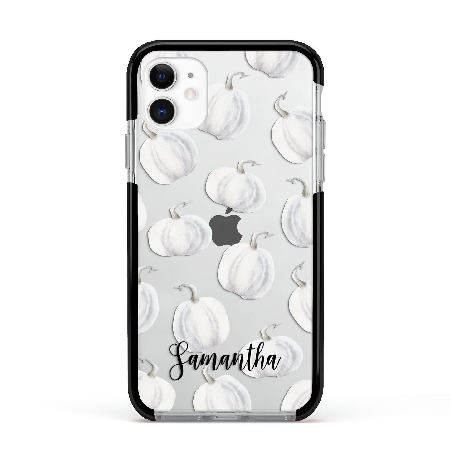 Monochrome Pumpkins with Text Apple iPhone 11 in White with Black Impact Case