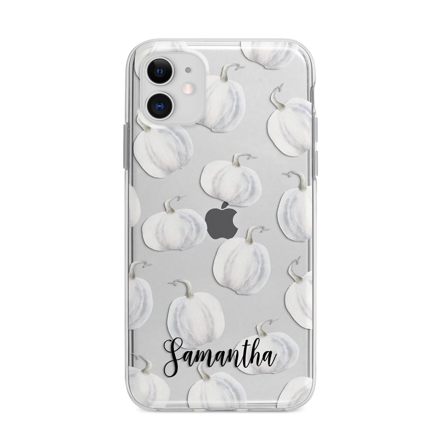 Monochrome Pumpkins with Text Apple iPhone 11 in White with Bumper Case