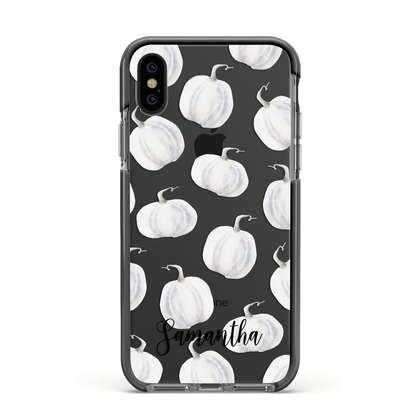 Monochrome Pumpkins with Text Apple iPhone Xs Impact Case Black Edge on Black Phone