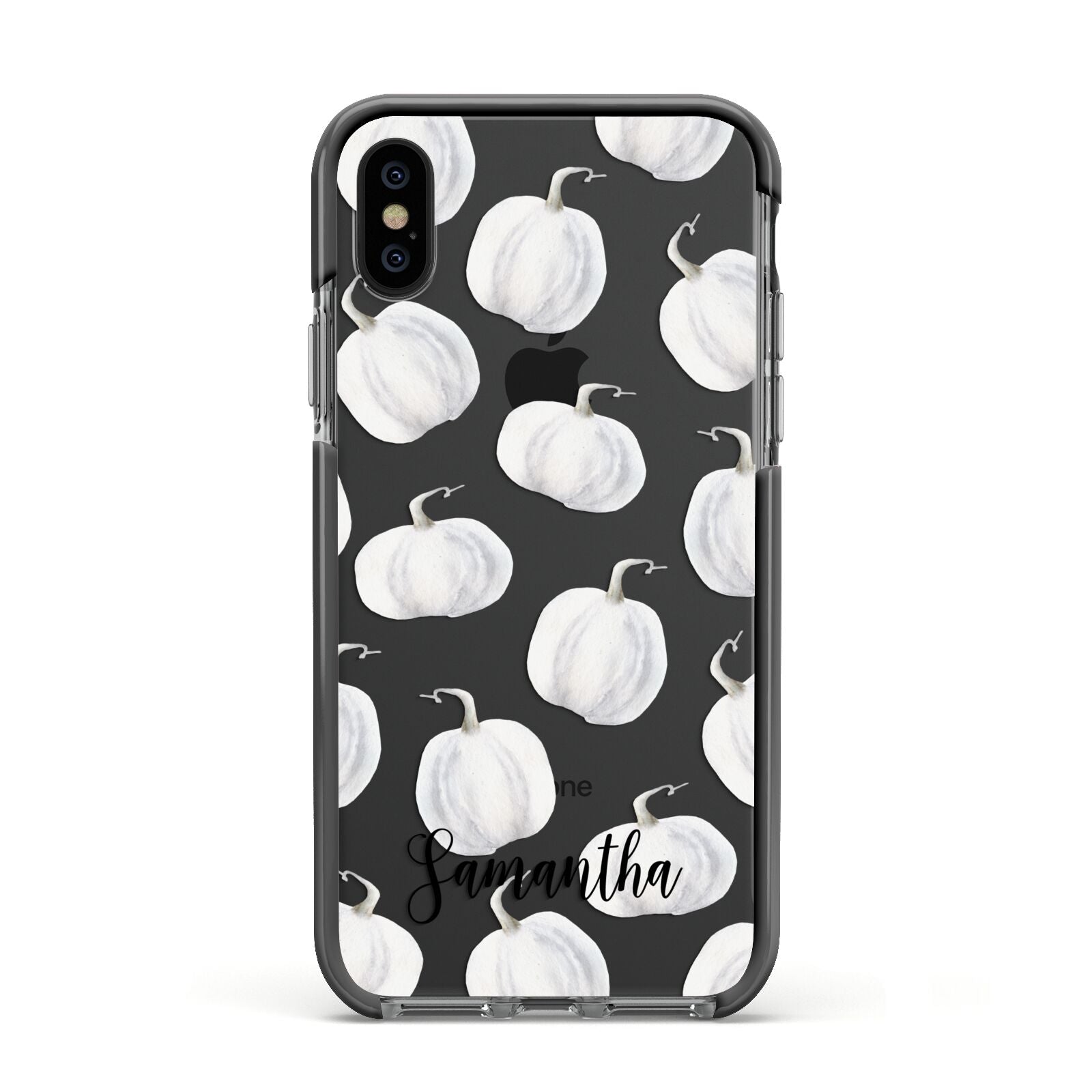 Monochrome Pumpkins with Text Apple iPhone Xs Impact Case Black Edge on Black Phone