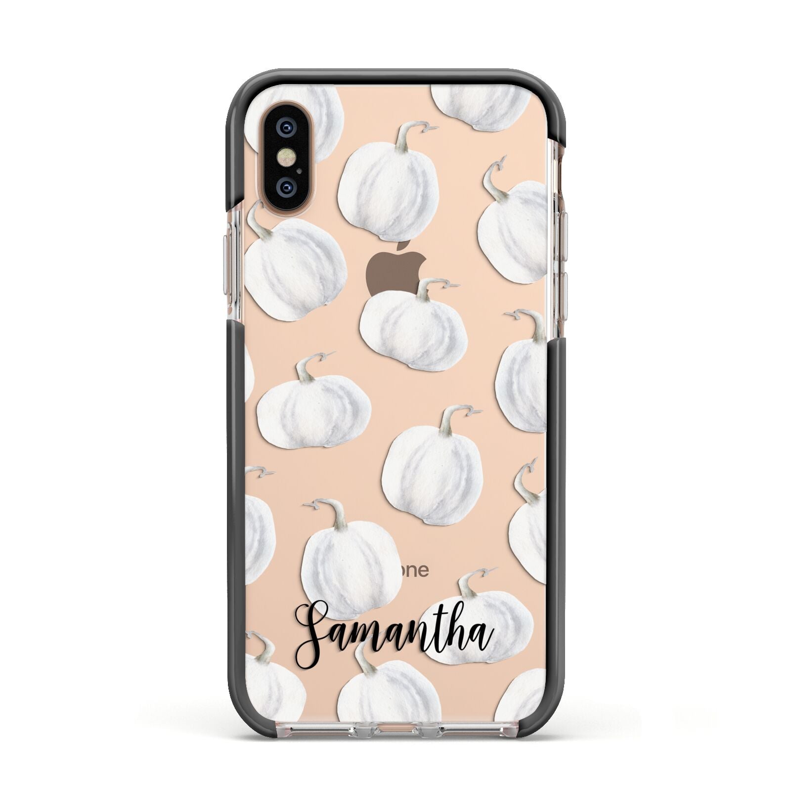 Monochrome Pumpkins with Text Apple iPhone Xs Impact Case Black Edge on Gold Phone