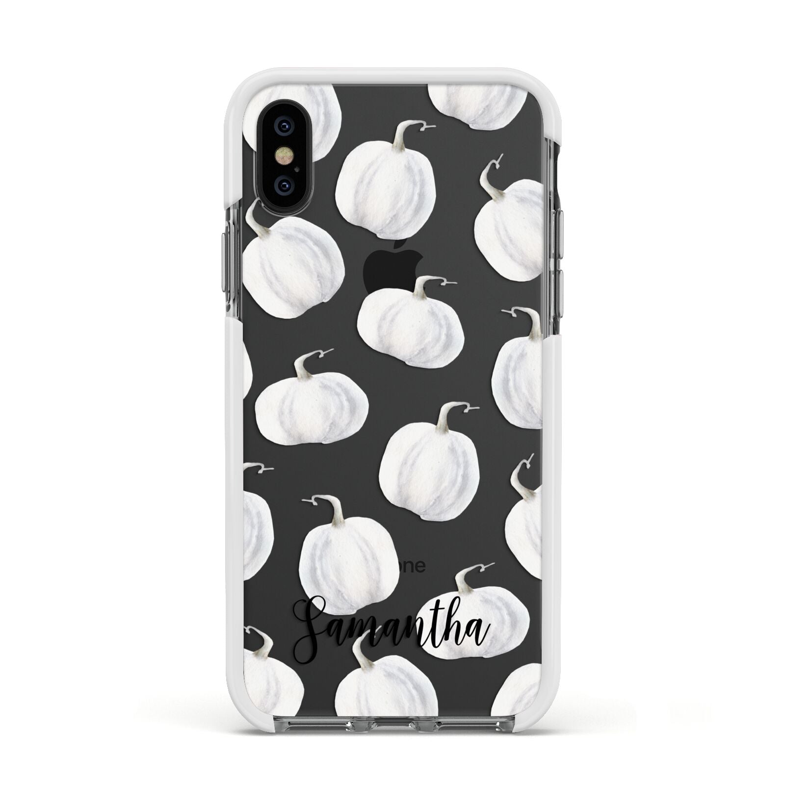 Monochrome Pumpkins with Text Apple iPhone Xs Impact Case White Edge on Black Phone