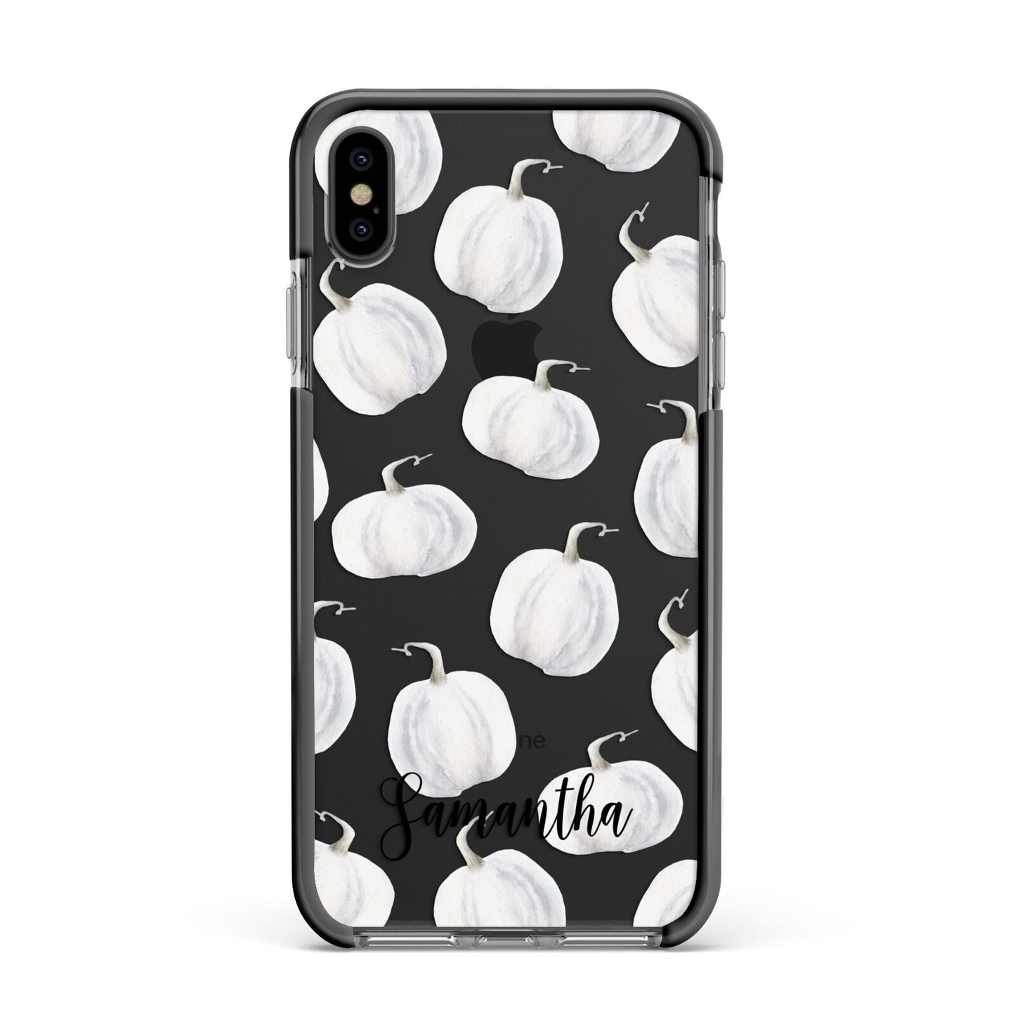 Monochrome Pumpkins with Text Apple iPhone Xs Max Impact Case Black Edge on Black Phone