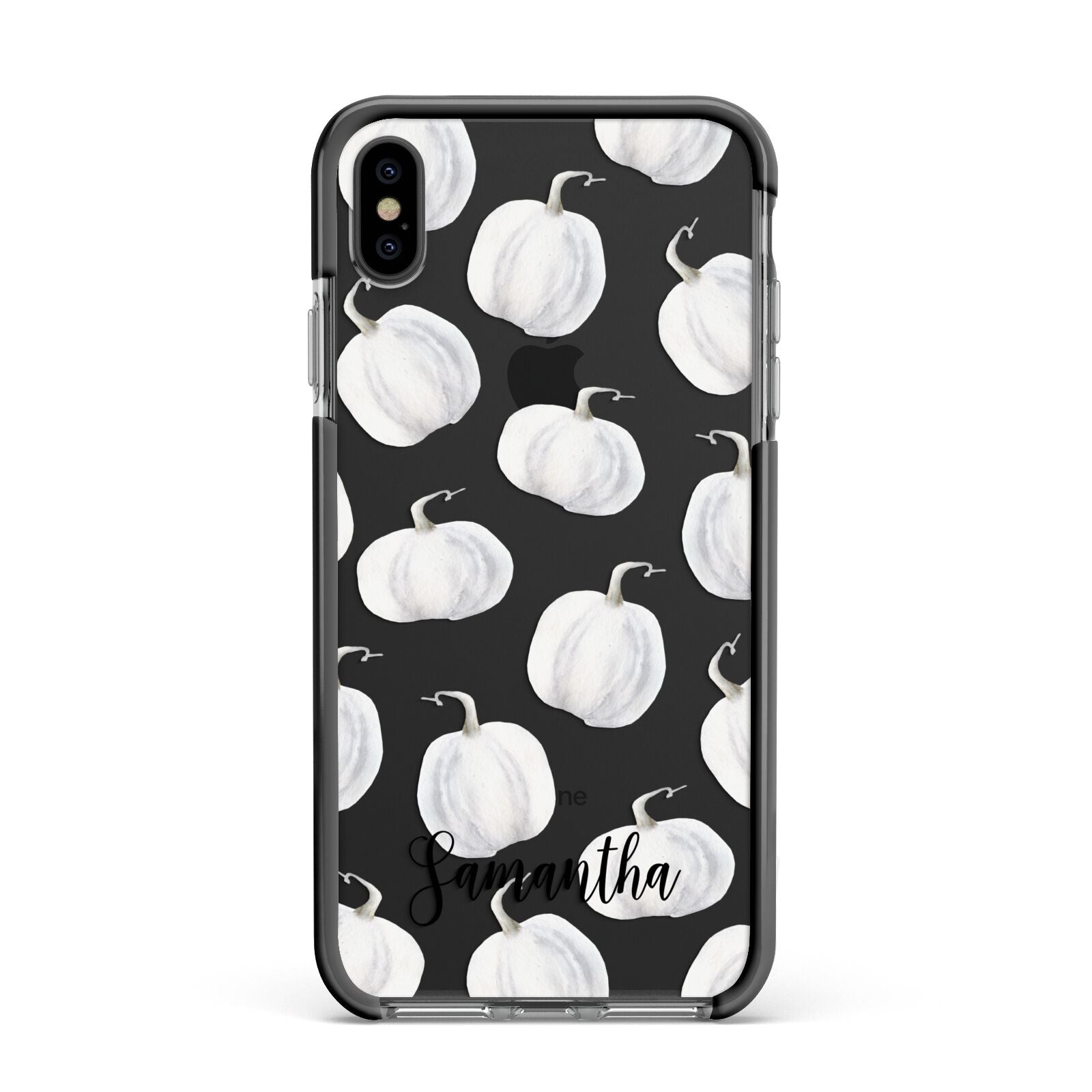 Monochrome Pumpkins with Text Apple iPhone Xs Max Impact Case Black Edge on Black Phone