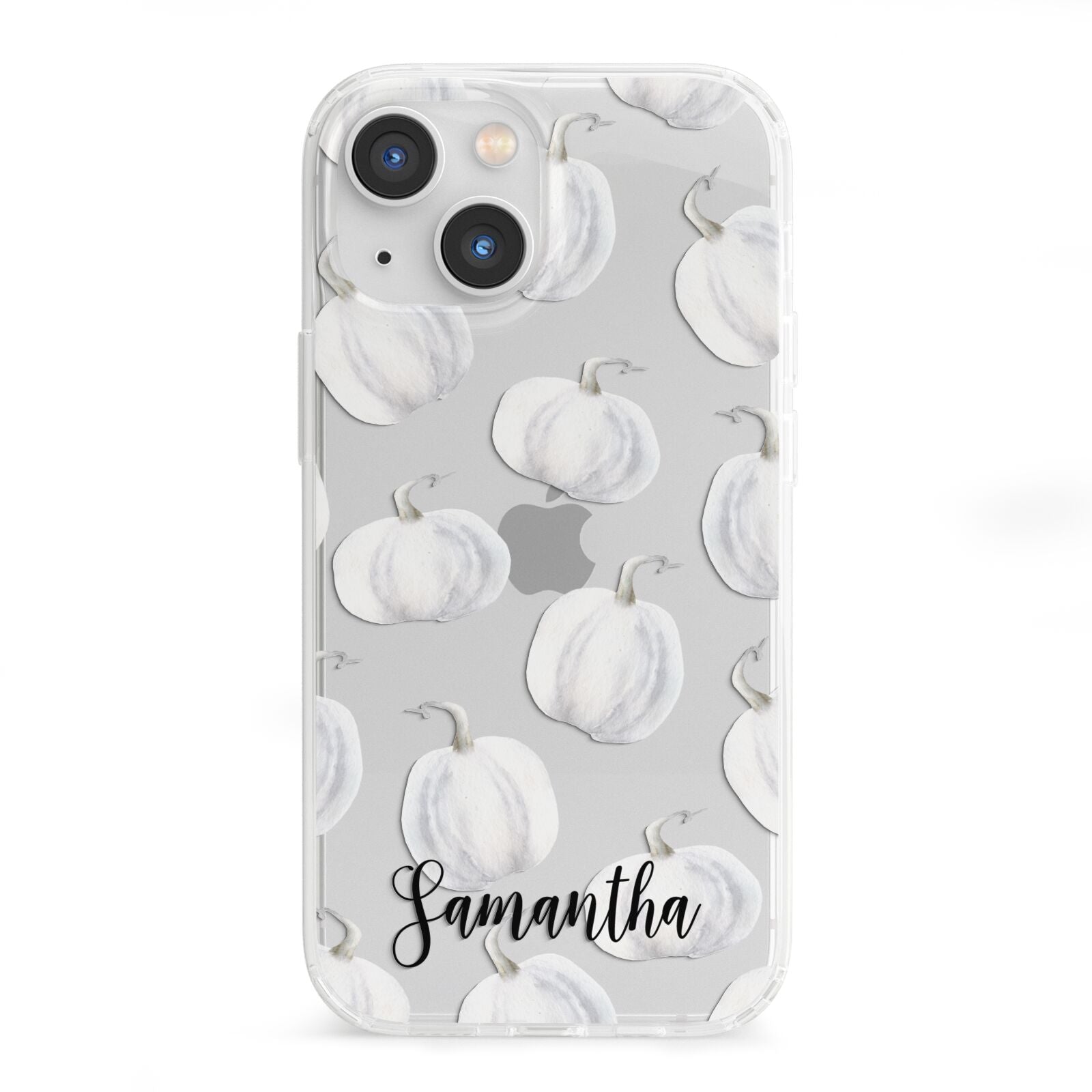 Monochrome Pumpkins with Text iPhone 13 Mini Clear Bumper Case