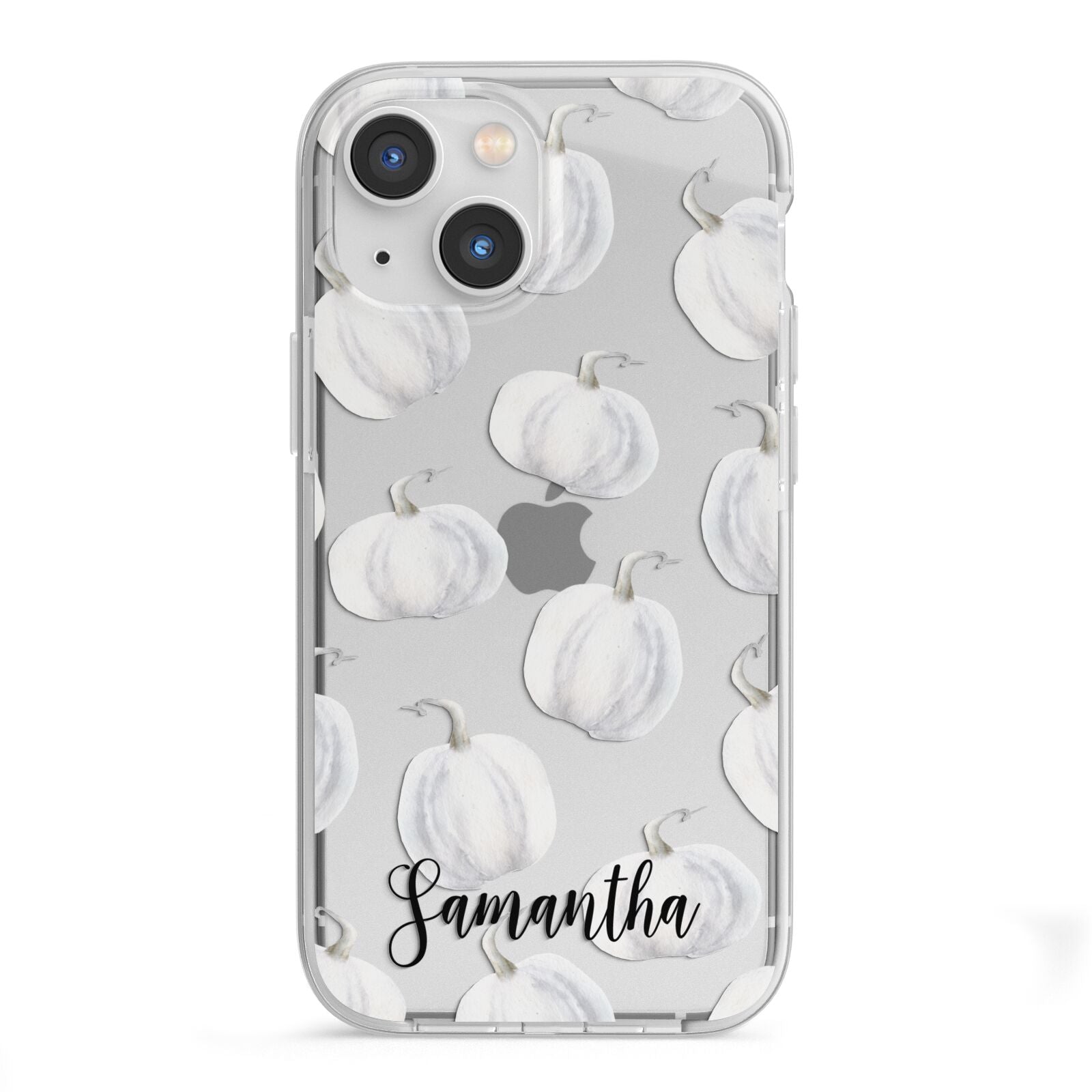 Monochrome Pumpkins with Text iPhone 13 Mini TPU Impact Case with White Edges