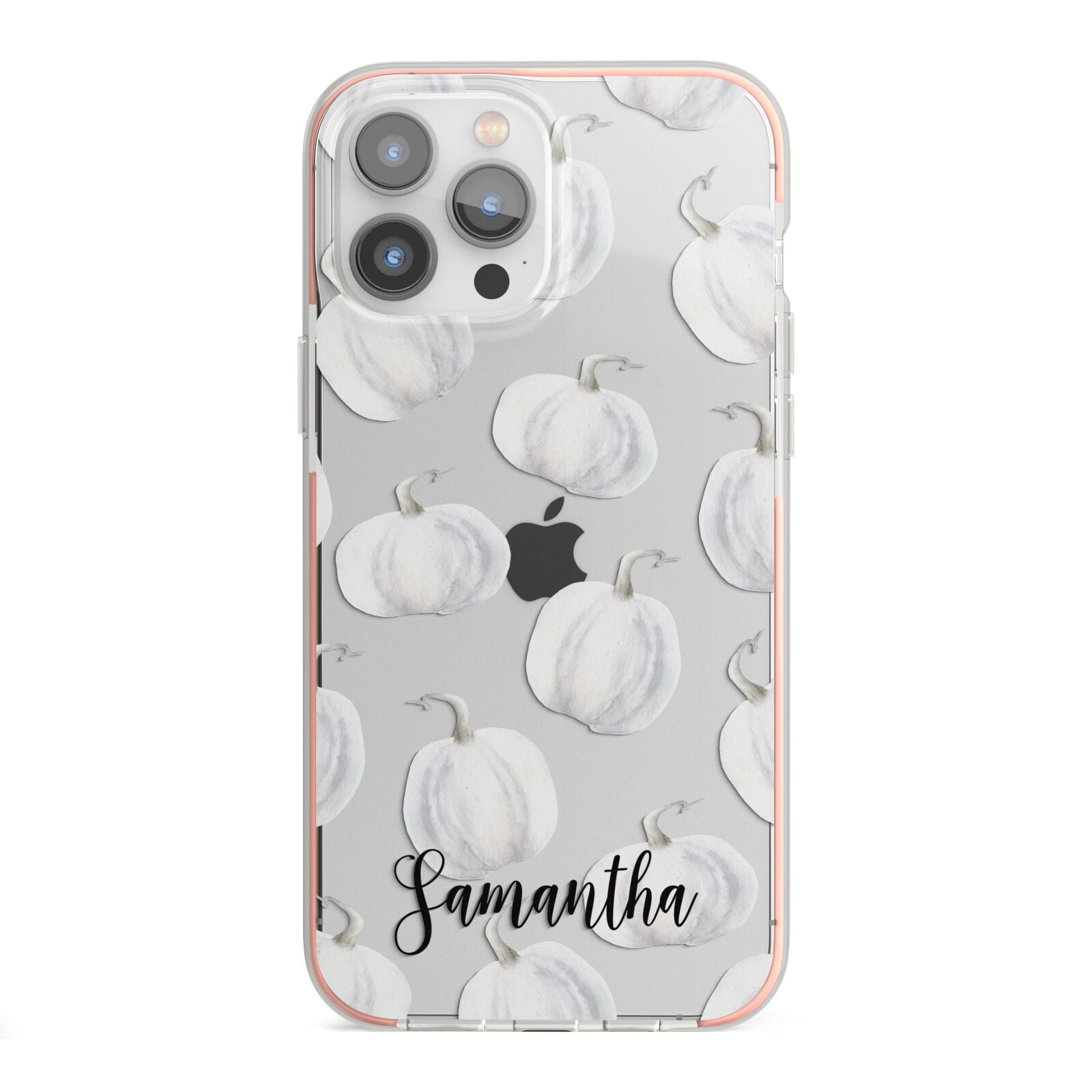 Monochrome Pumpkins with Text iPhone 13 Pro Max TPU Impact Case with Pink Edges