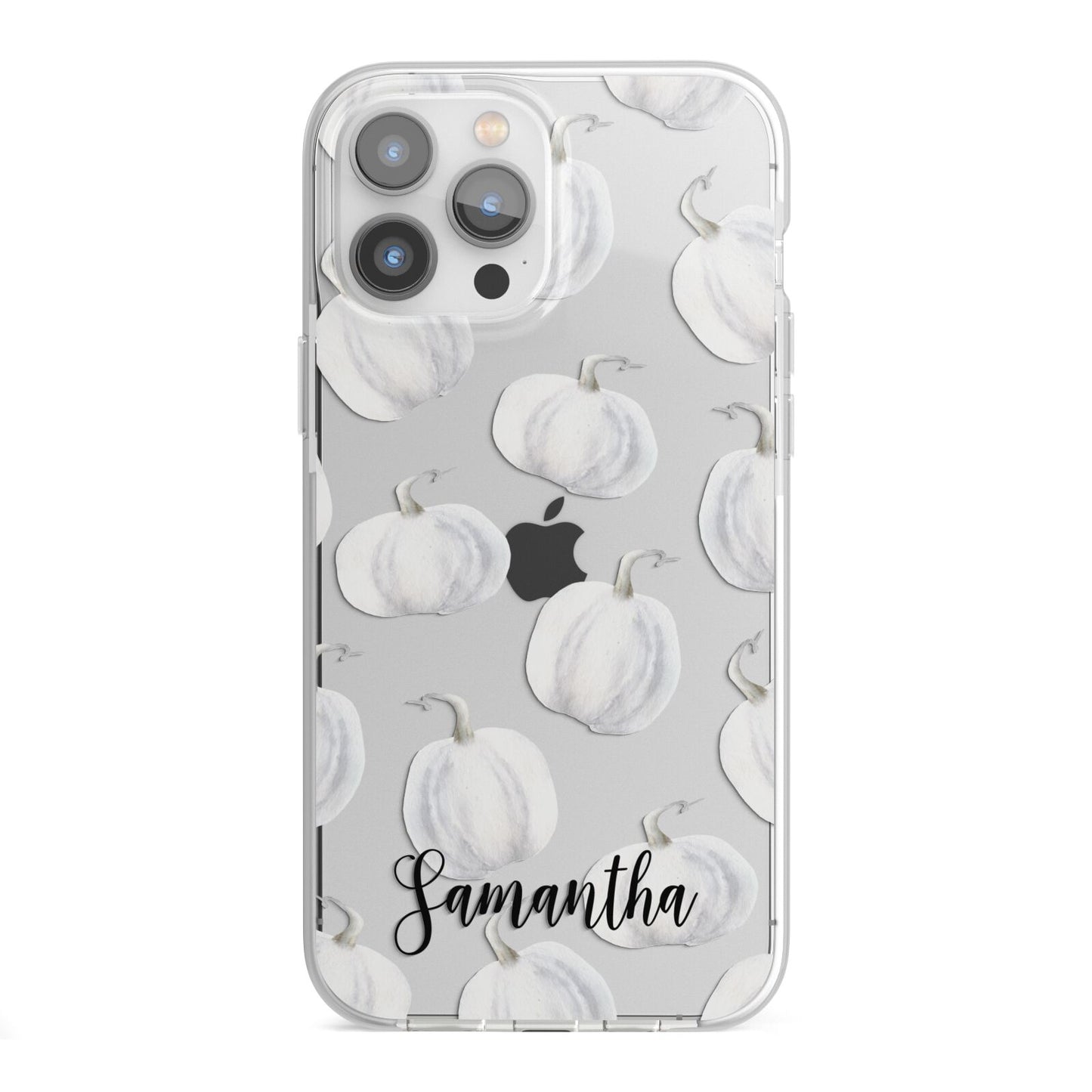 Monochrome Pumpkins with Text iPhone 13 Pro Max TPU Impact Case with White Edges