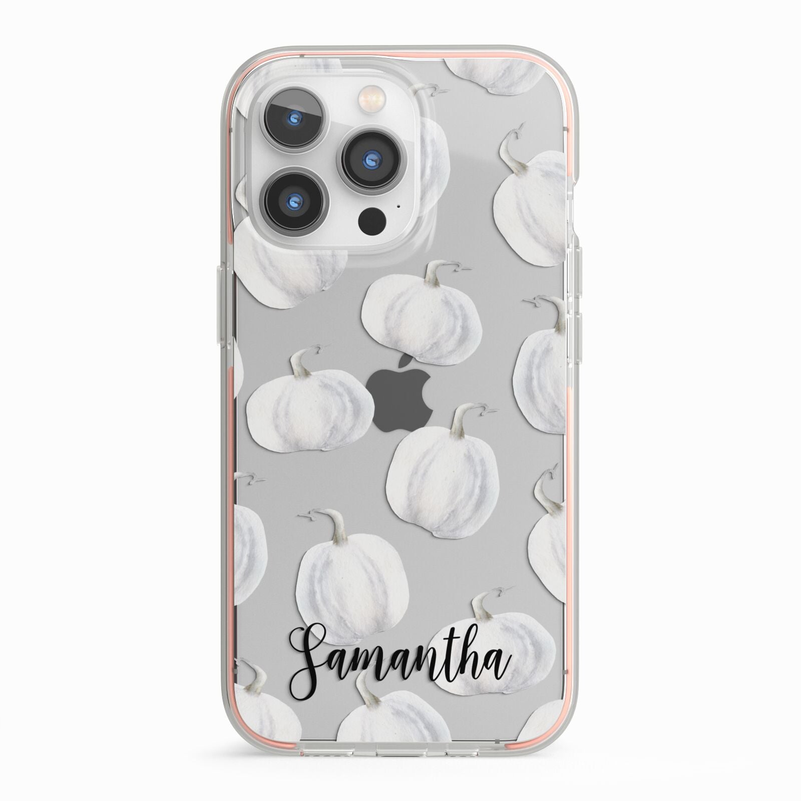 Monochrome Pumpkins with Text iPhone 13 Pro TPU Impact Case with Pink Edges