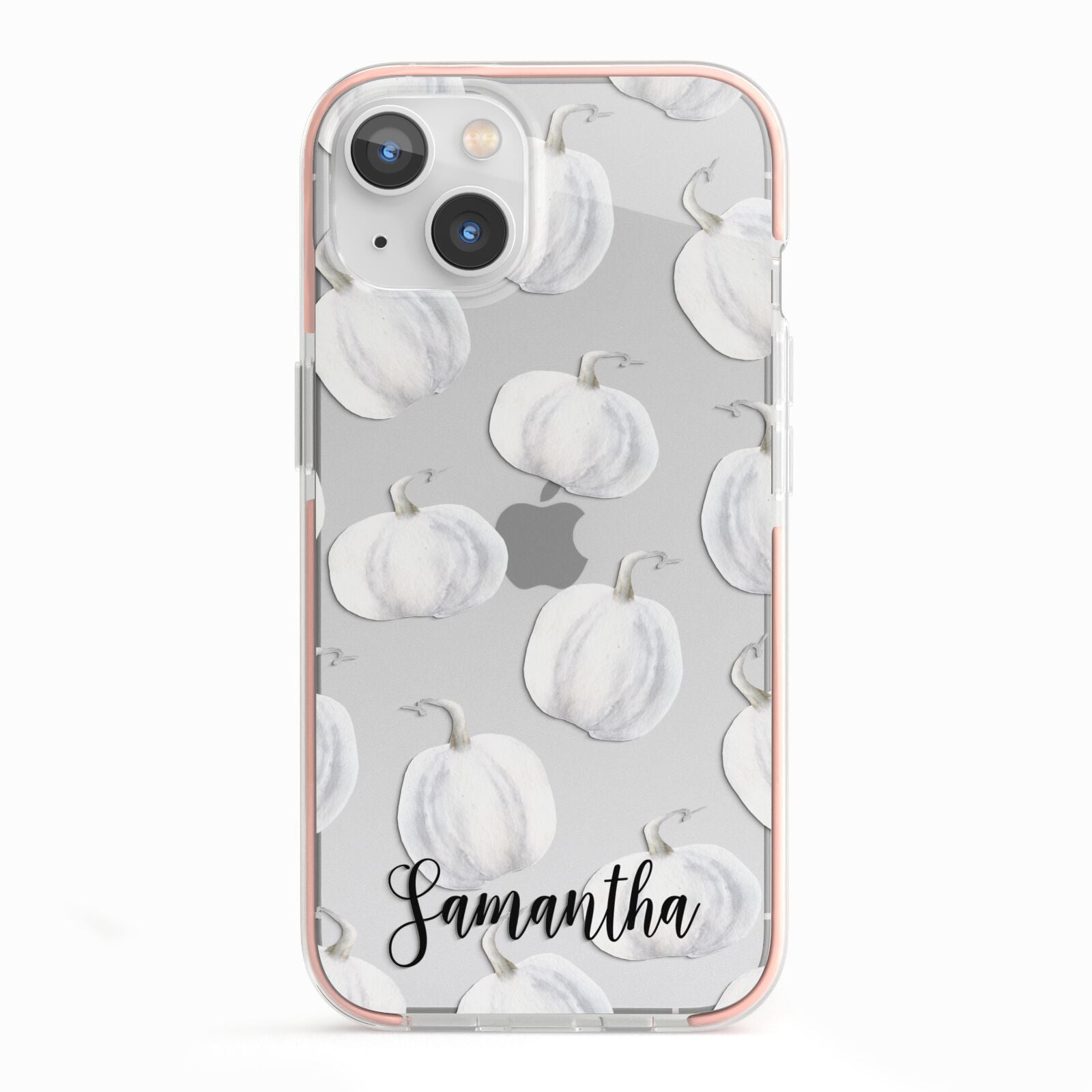 Monochrome Pumpkins with Text iPhone 13 TPU Impact Case with Pink Edges