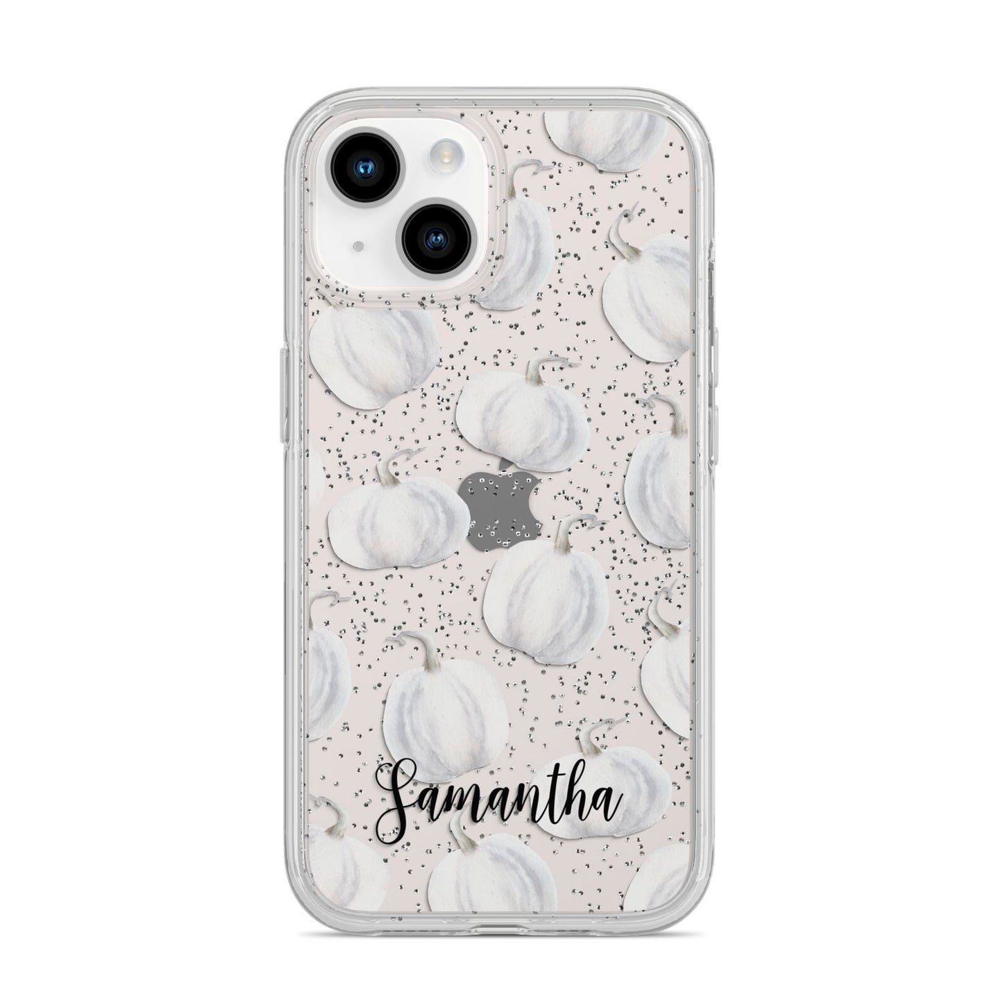 Monochrome Pumpkins with Text iPhone 14 Glitter Tough Case Starlight