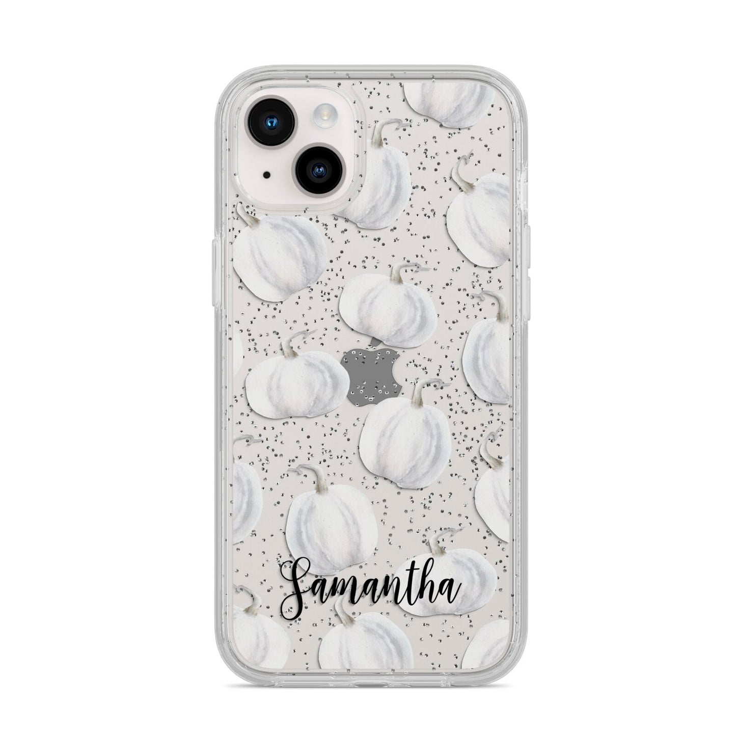 Monochrome Pumpkins with Text iPhone 14 Plus Glitter Tough Case Starlight