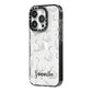 Monochrome Pumpkins with Text iPhone 14 Pro Black Impact Case Side Angle on Silver phone