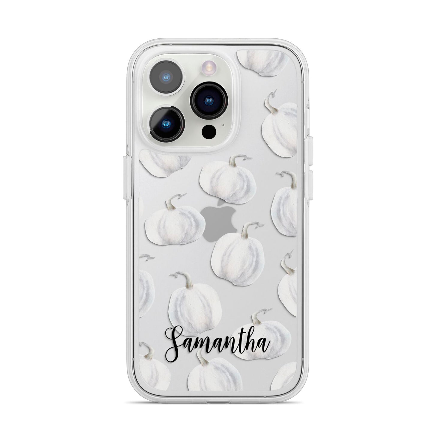 Monochrome Pumpkins with Text iPhone 14 Pro Clear Tough Case Silver