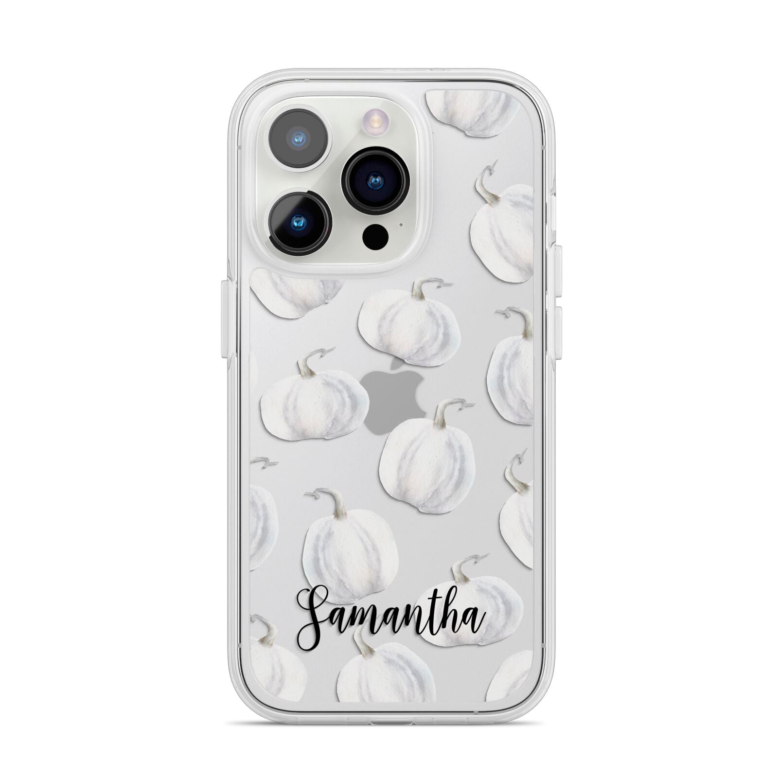 Monochrome Pumpkins with Text iPhone 14 Pro Clear Tough Case Silver