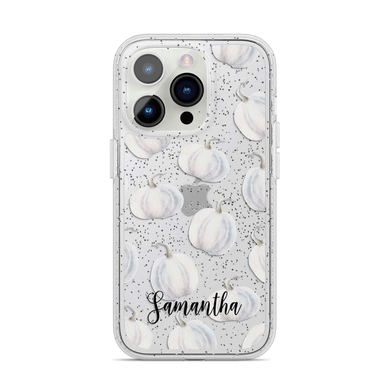 Monochrome Pumpkins with Text iPhone 14 Pro Glitter Tough Case Silver