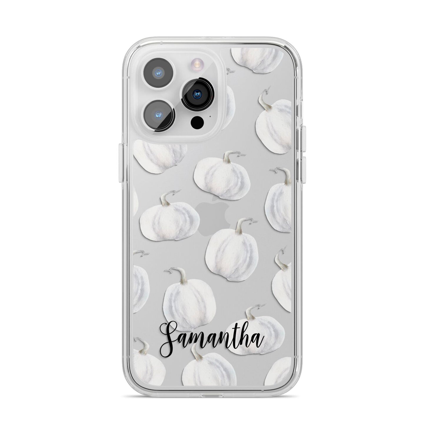 Monochrome Pumpkins with Text iPhone 14 Pro Max Clear Tough Case Silver