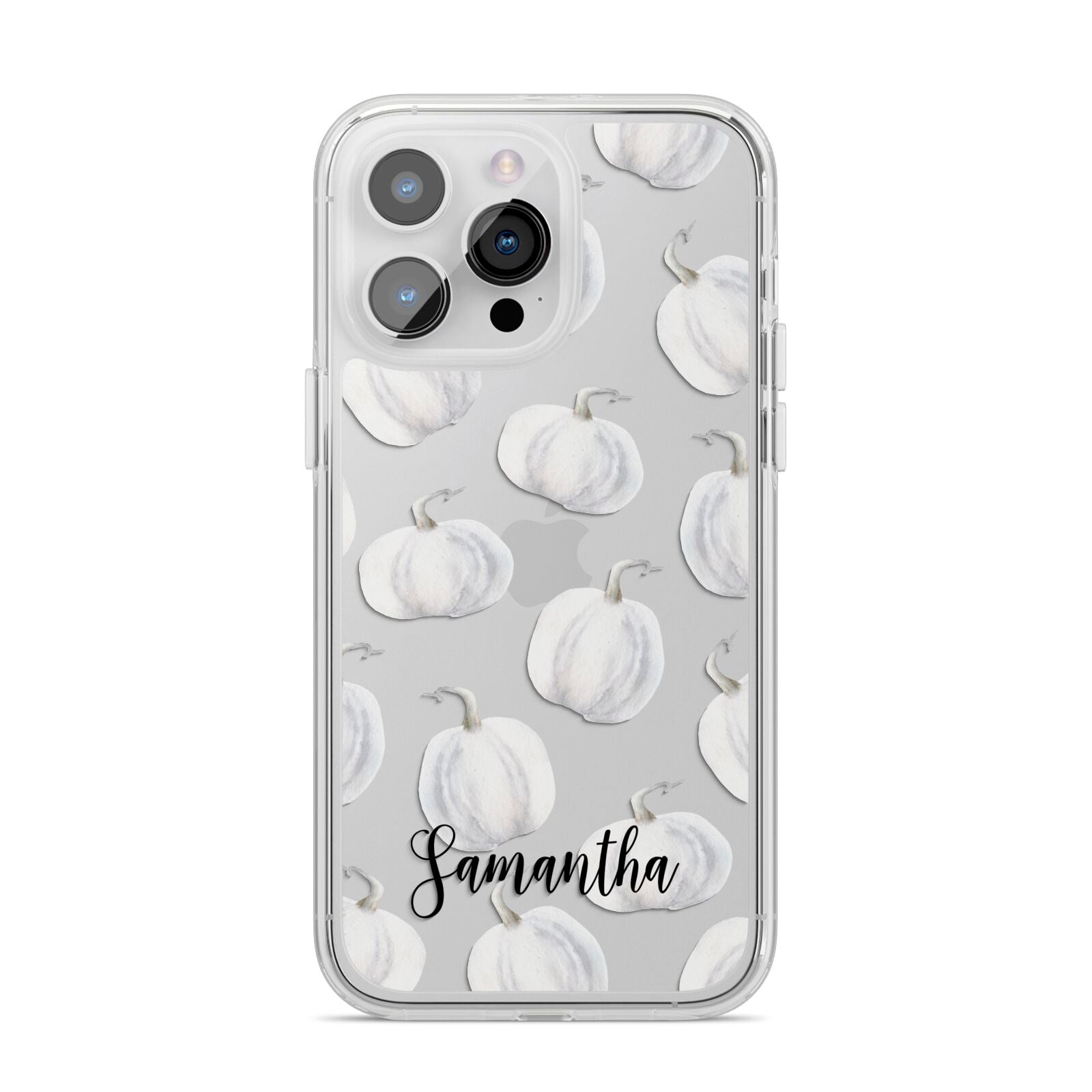 Monochrome Pumpkins with Text iPhone 14 Pro Max Clear Tough Case Silver