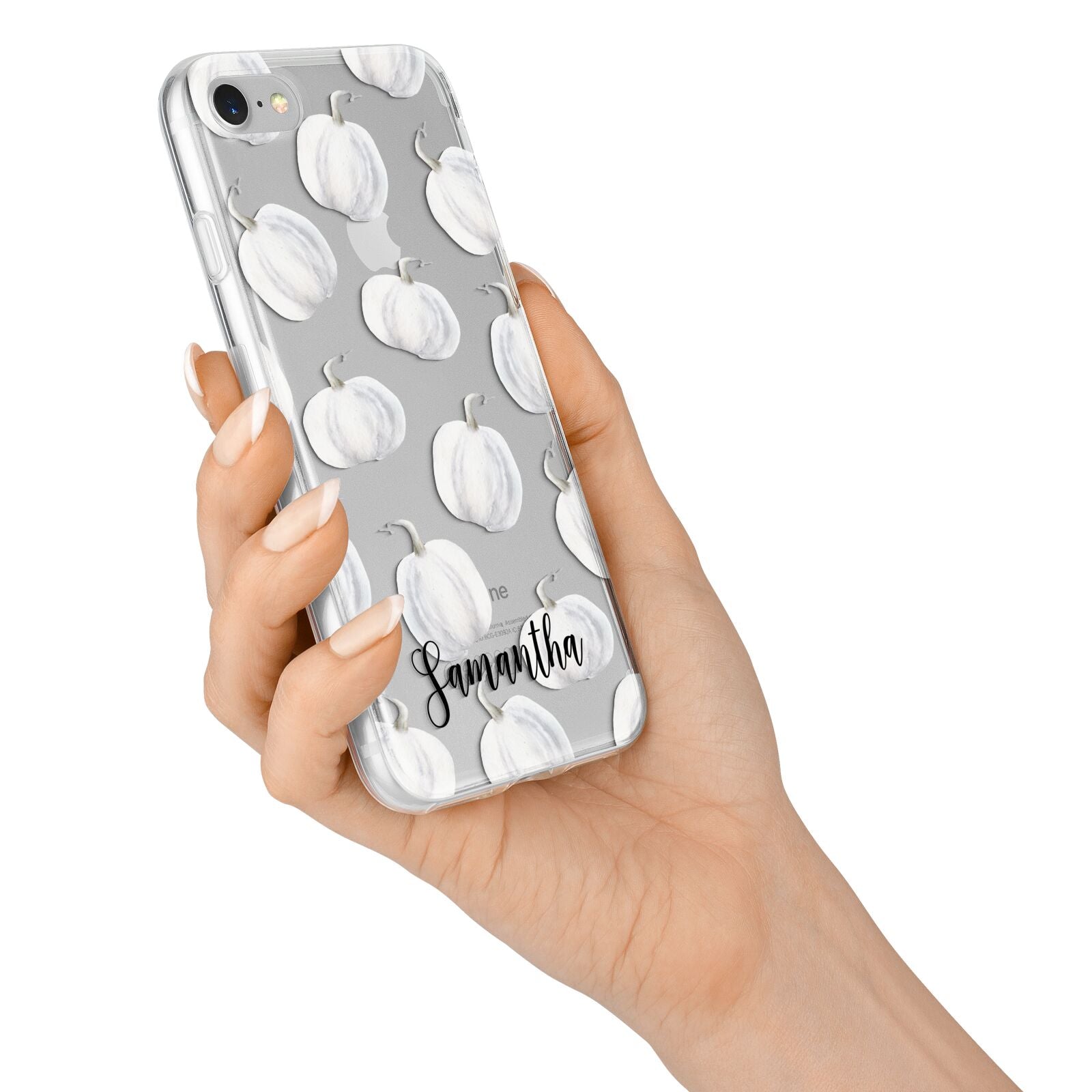 Monochrome Pumpkins with Text iPhone 7 Bumper Case on Silver iPhone Alternative Image