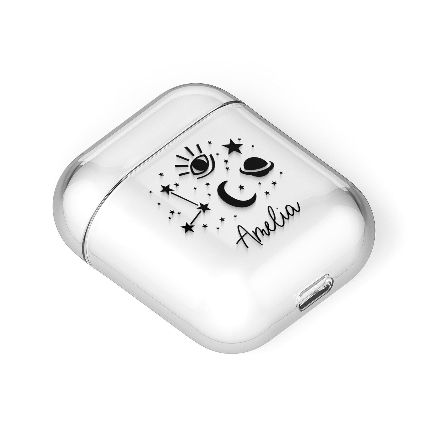 Monochrome Zodiac Constellations with Name AirPods Case Laid Flat
