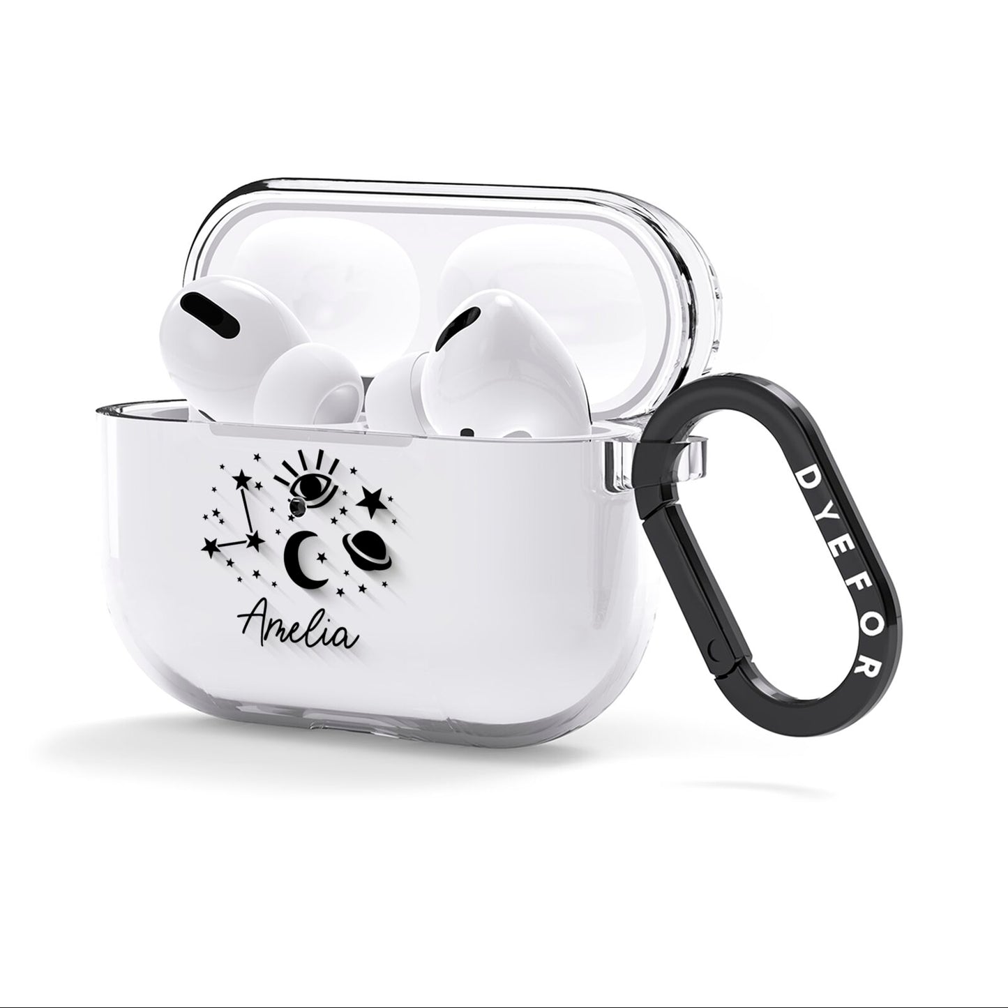 Monochrome Zodiac Constellations with Name AirPods Clear Case 3rd Gen Side Image