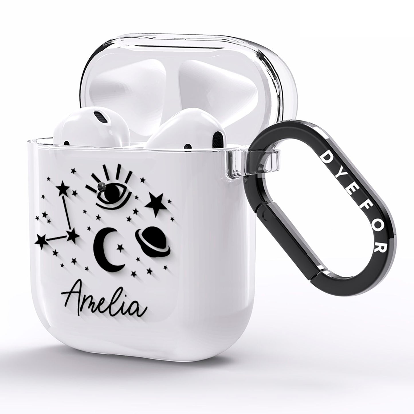 Monochrome Zodiac Constellations with Name AirPods Clear Case Side Image