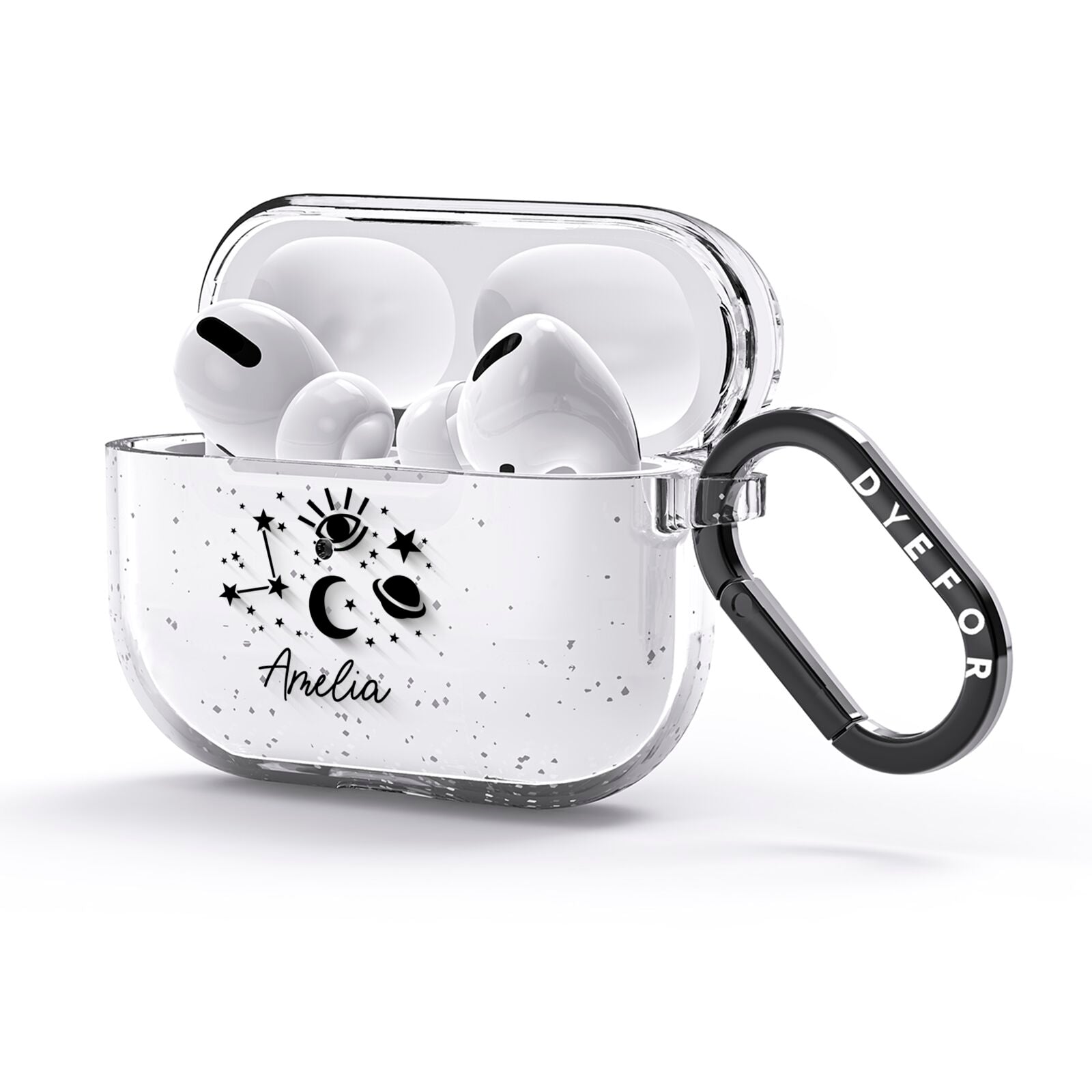 Monochrome Zodiac Constellations with Name AirPods Glitter Case 3rd Gen Side Image