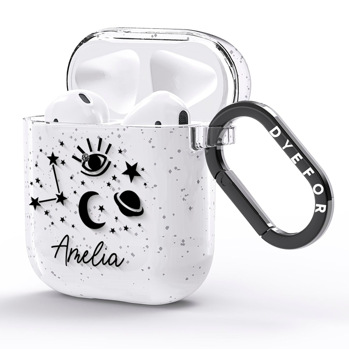 Monochrome Zodiac Constellations with Name AirPods Glitter Case Side Image