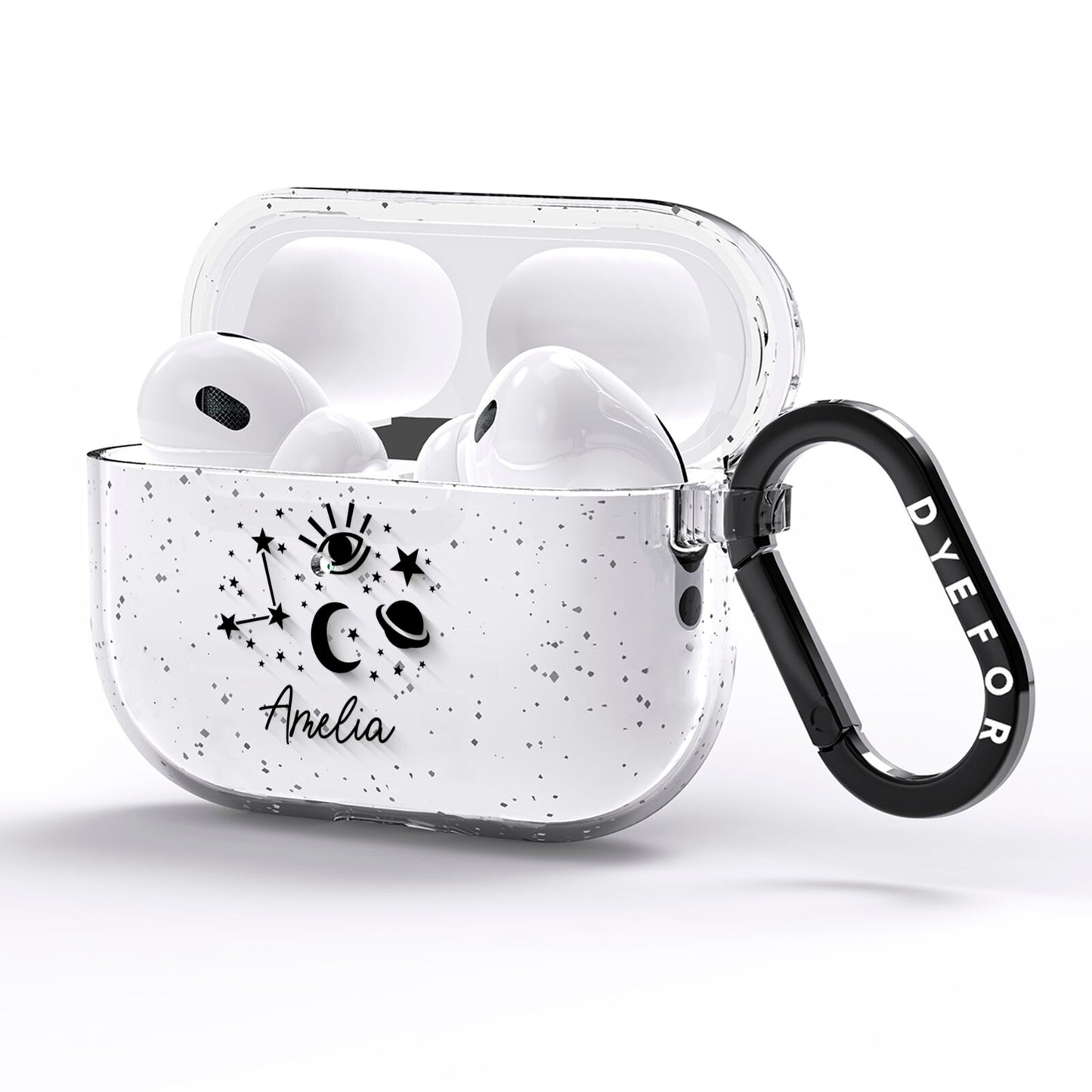 Monochrome Zodiac Constellations with Name AirPods Pro Glitter Case Side Image