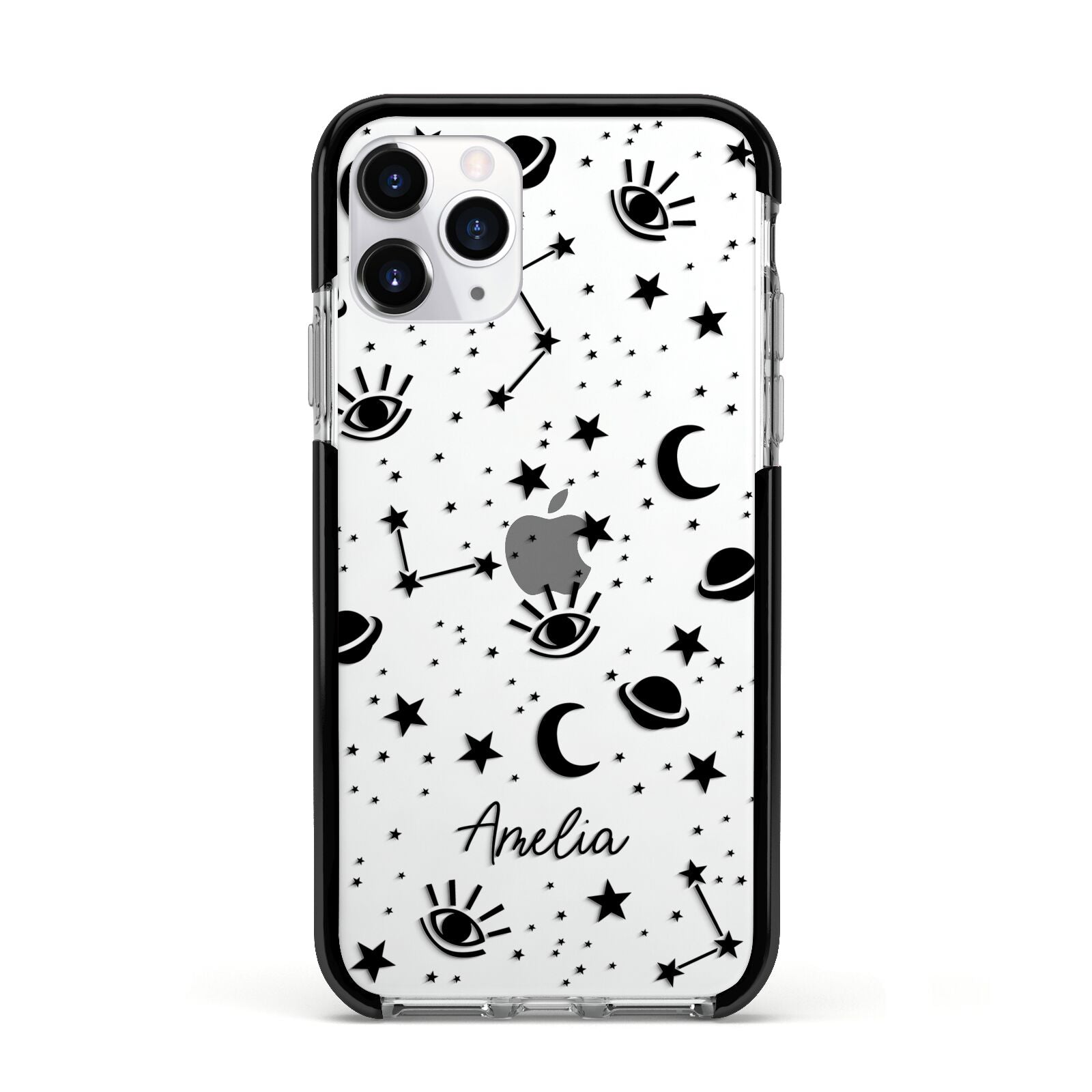 Monochrome Zodiac Constellations with Name Apple iPhone 11 Pro in Silver with Black Impact Case