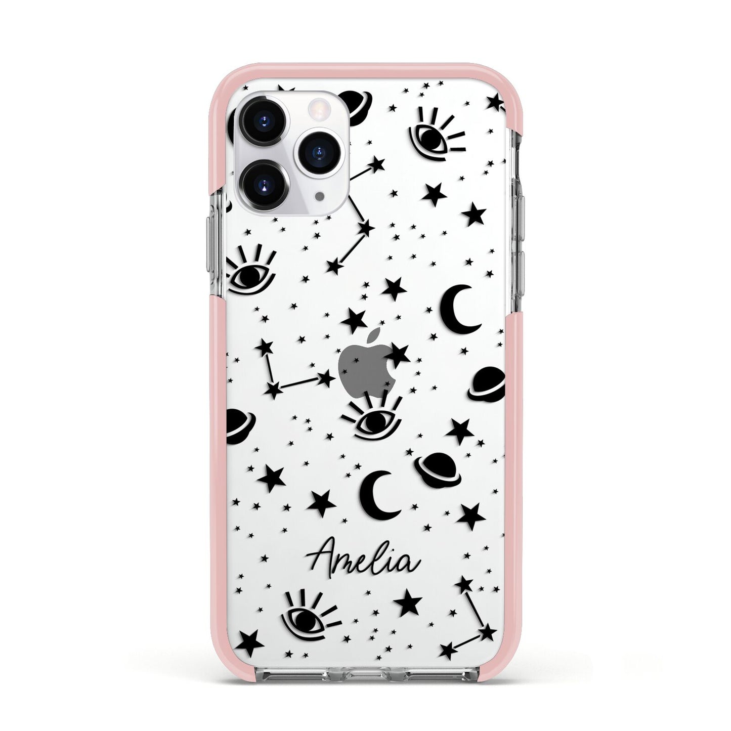 Monochrome Zodiac Constellations with Name Apple iPhone 11 Pro in Silver with Pink Impact Case